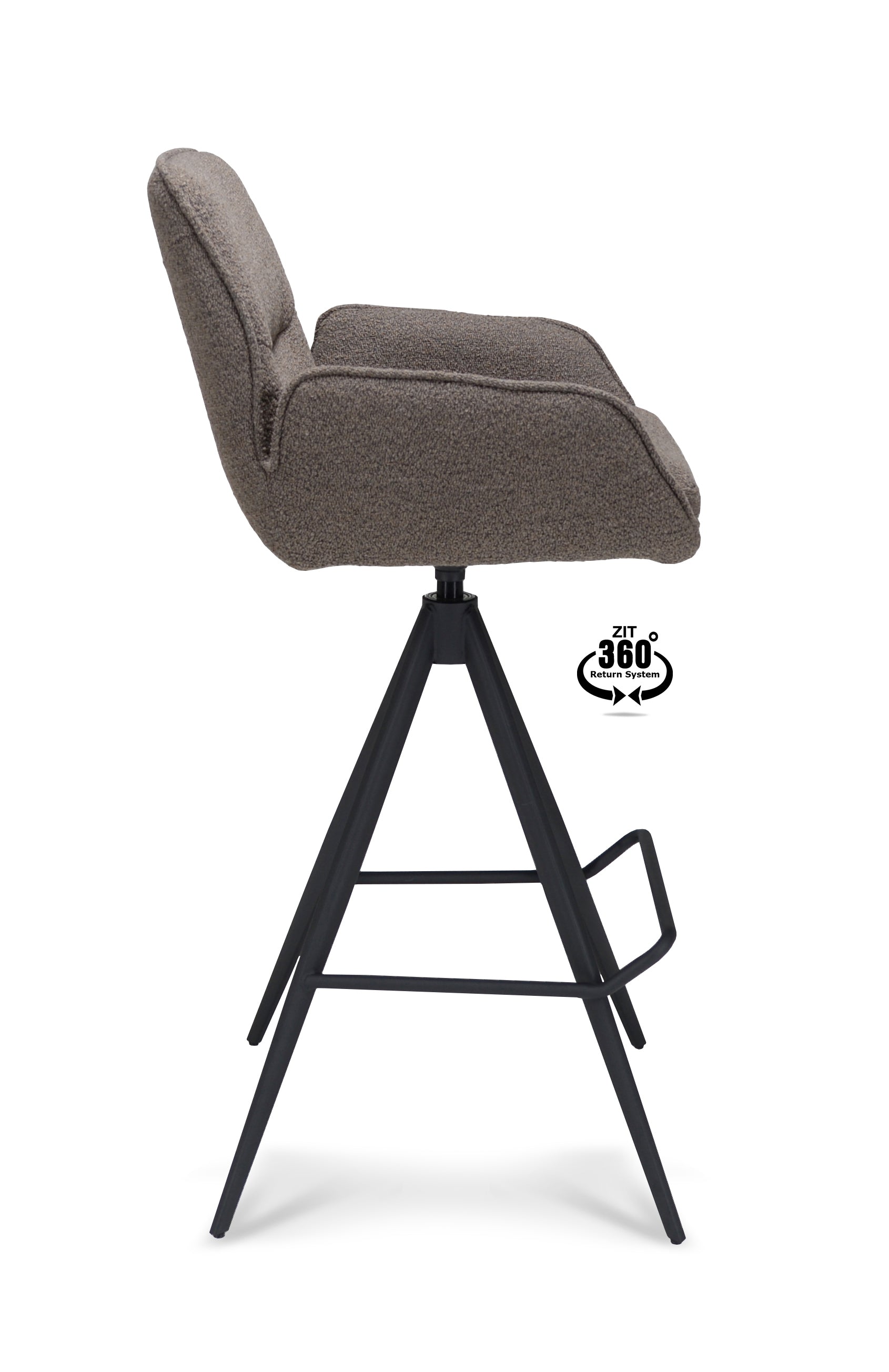 Barkruk met armleuning Bliss - ZH 80 Stof Alpine Bruin Leg Black 360° Return-system