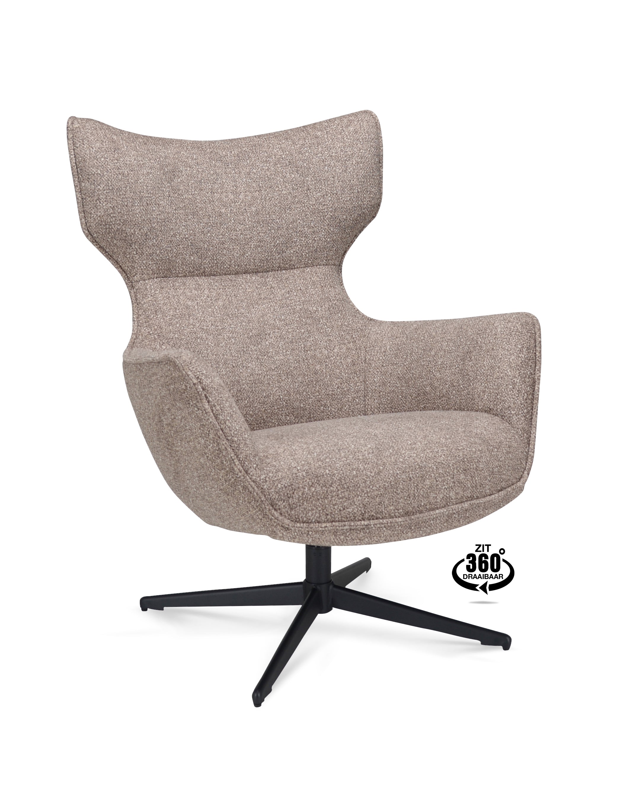 Fauteuil Brantford Stof Leo 32 Mocca Poot Zwart 360° Draaibaar