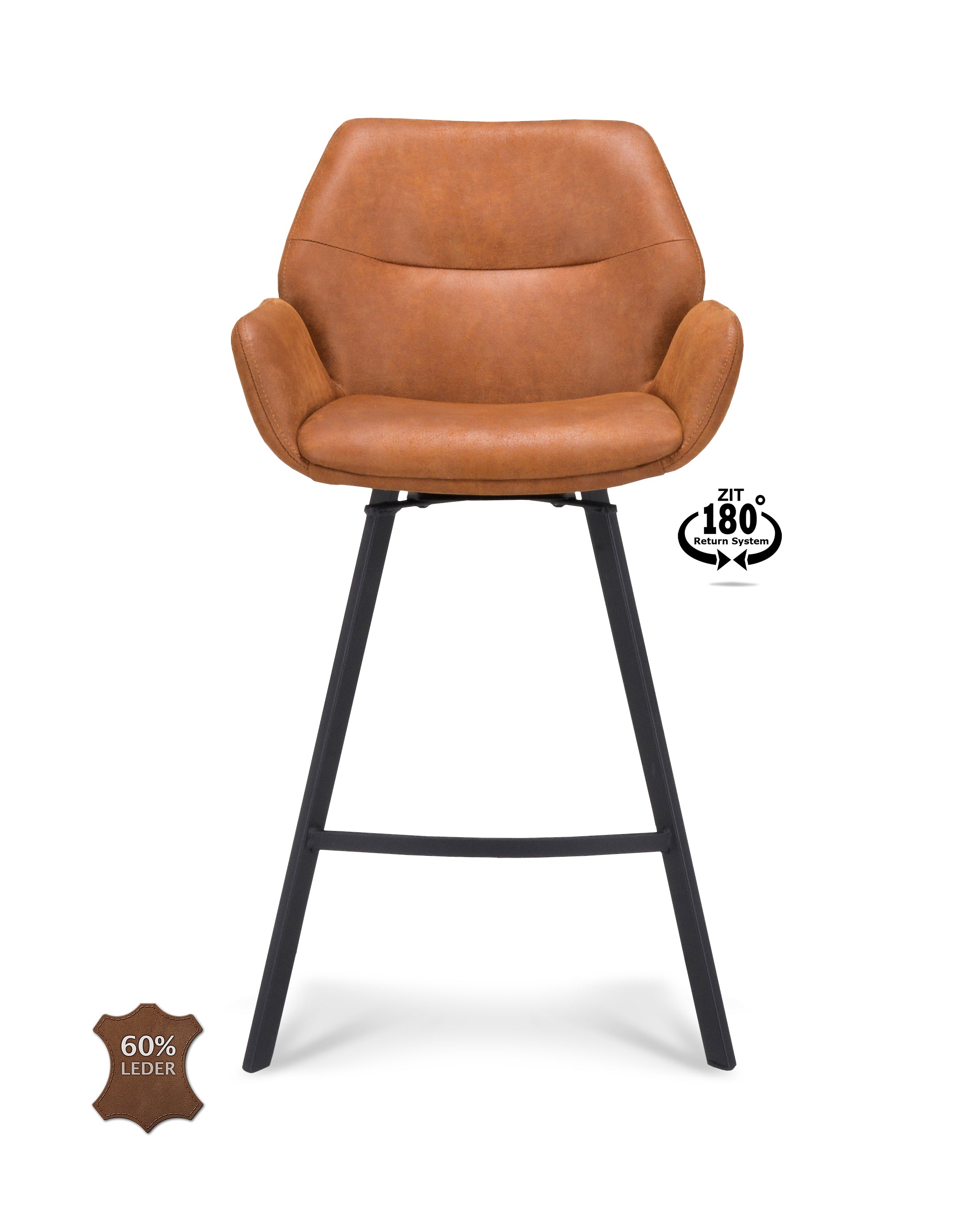 Barkruk met armleuning Luton - ZH 65 Microleder Bull Camel Poot Black 180° Return-system