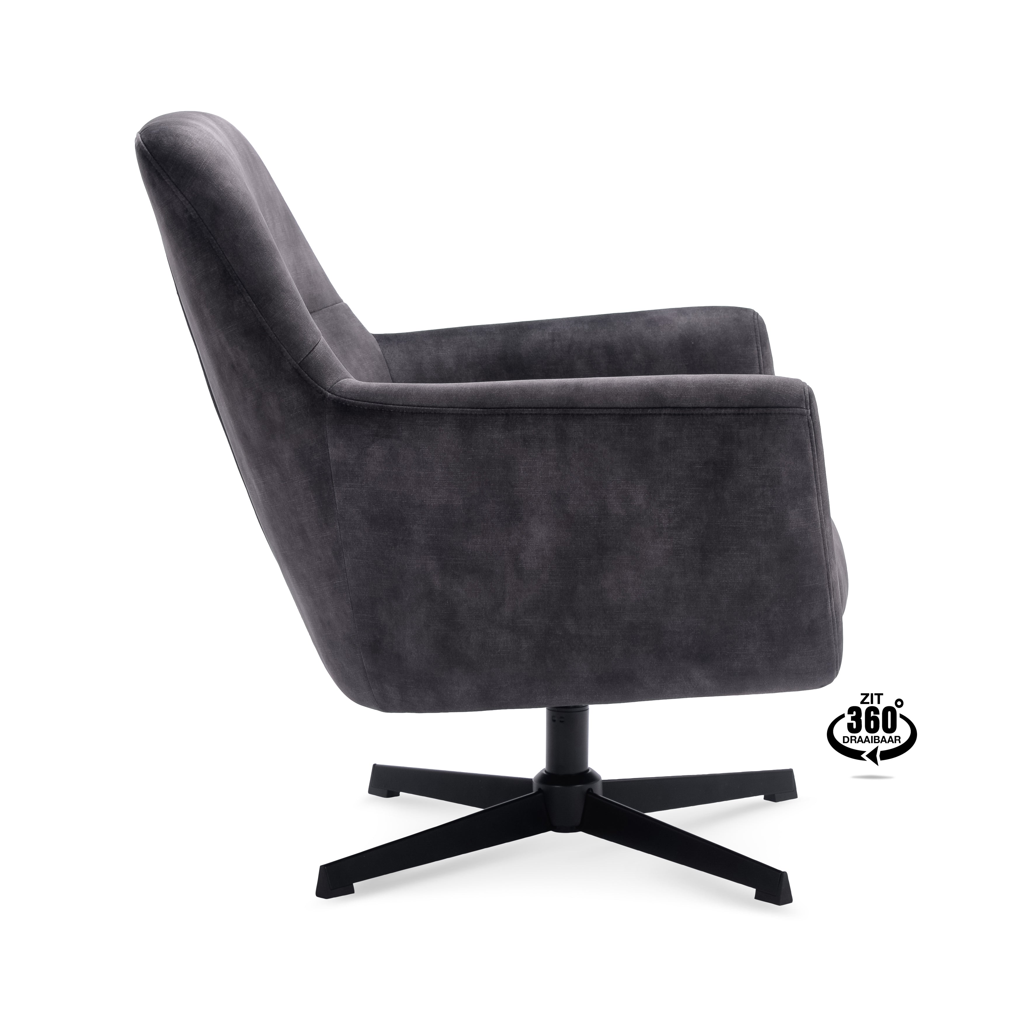 Fauteuil Edge Stof Adore Anthracite Draaivoet Zwart