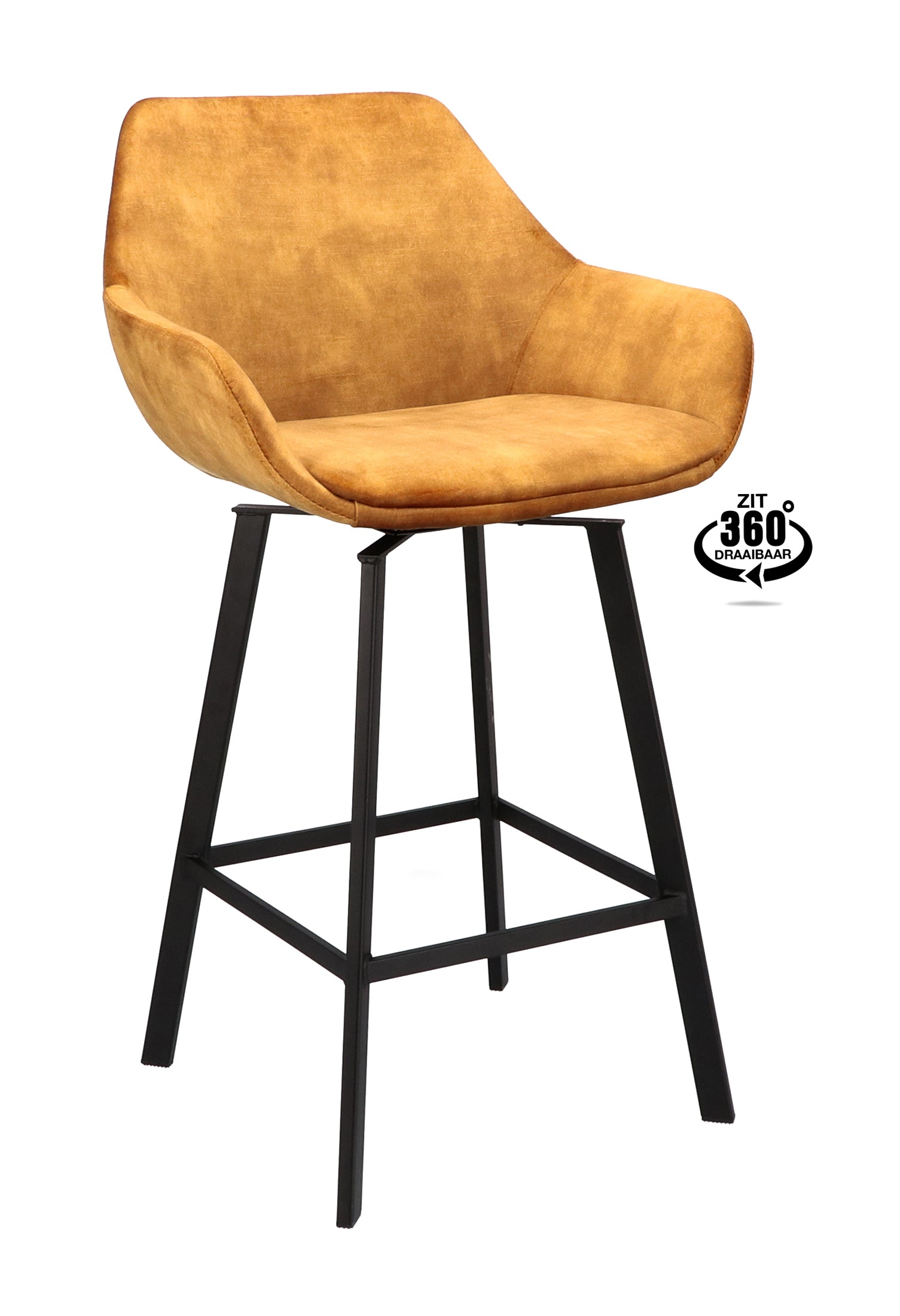 Barkruk met armleuning Royal - ZH 65 Stof Adore Cognac Leg Black