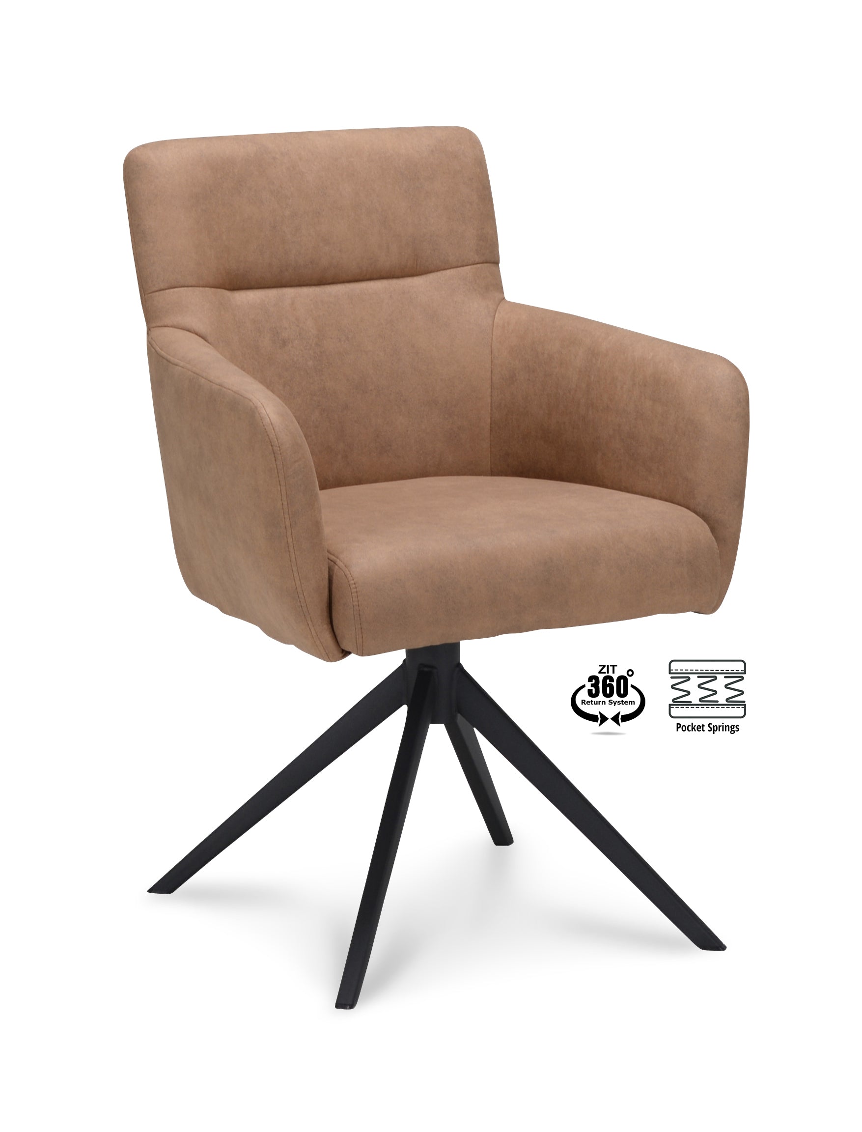 Armstoel Maeve Stof Cowboy 801 Mocca Leg Black 360° Return-system
