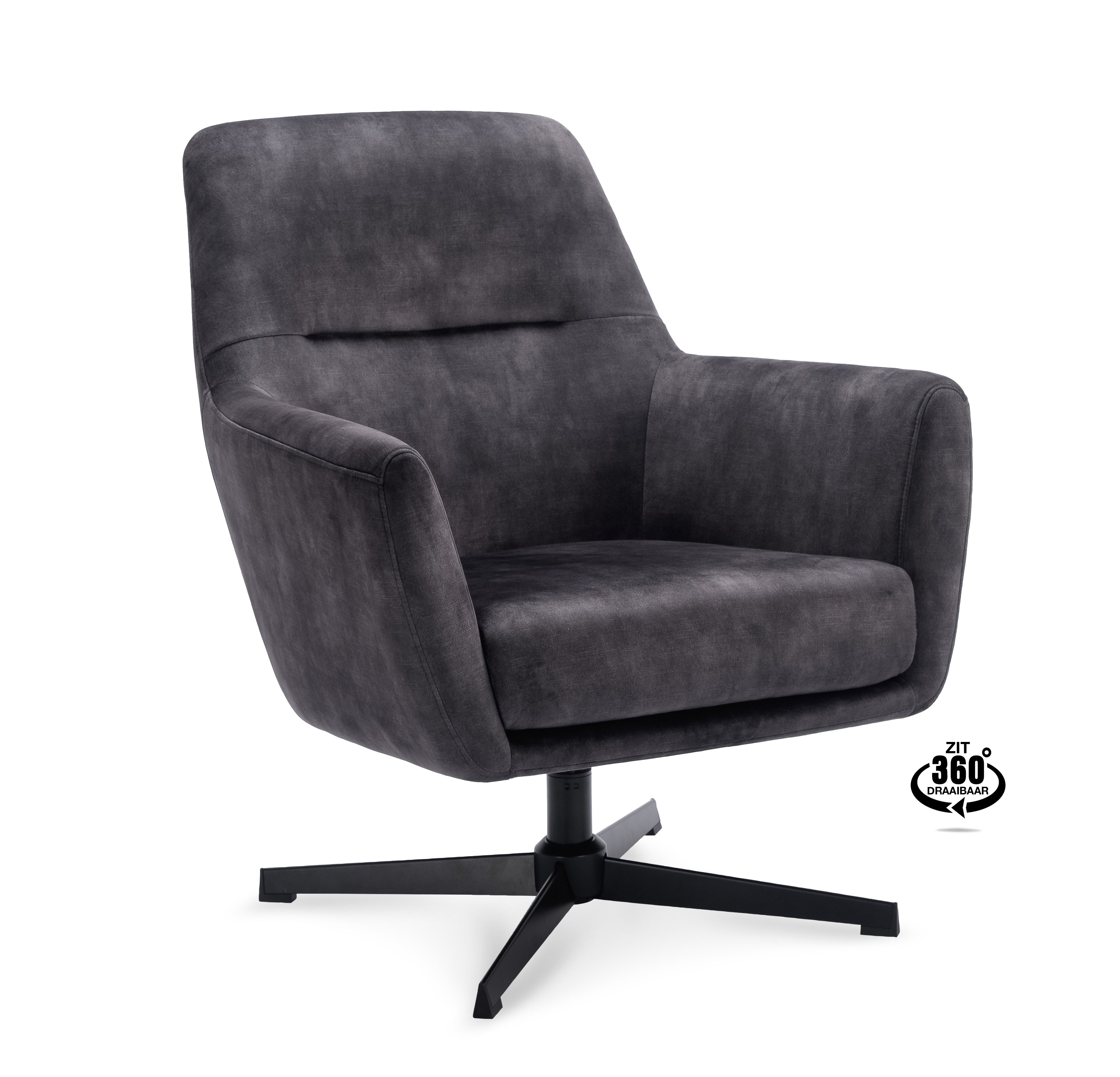 Fauteuil Edge Stof Adore Anthracite Draaivoet Zwart