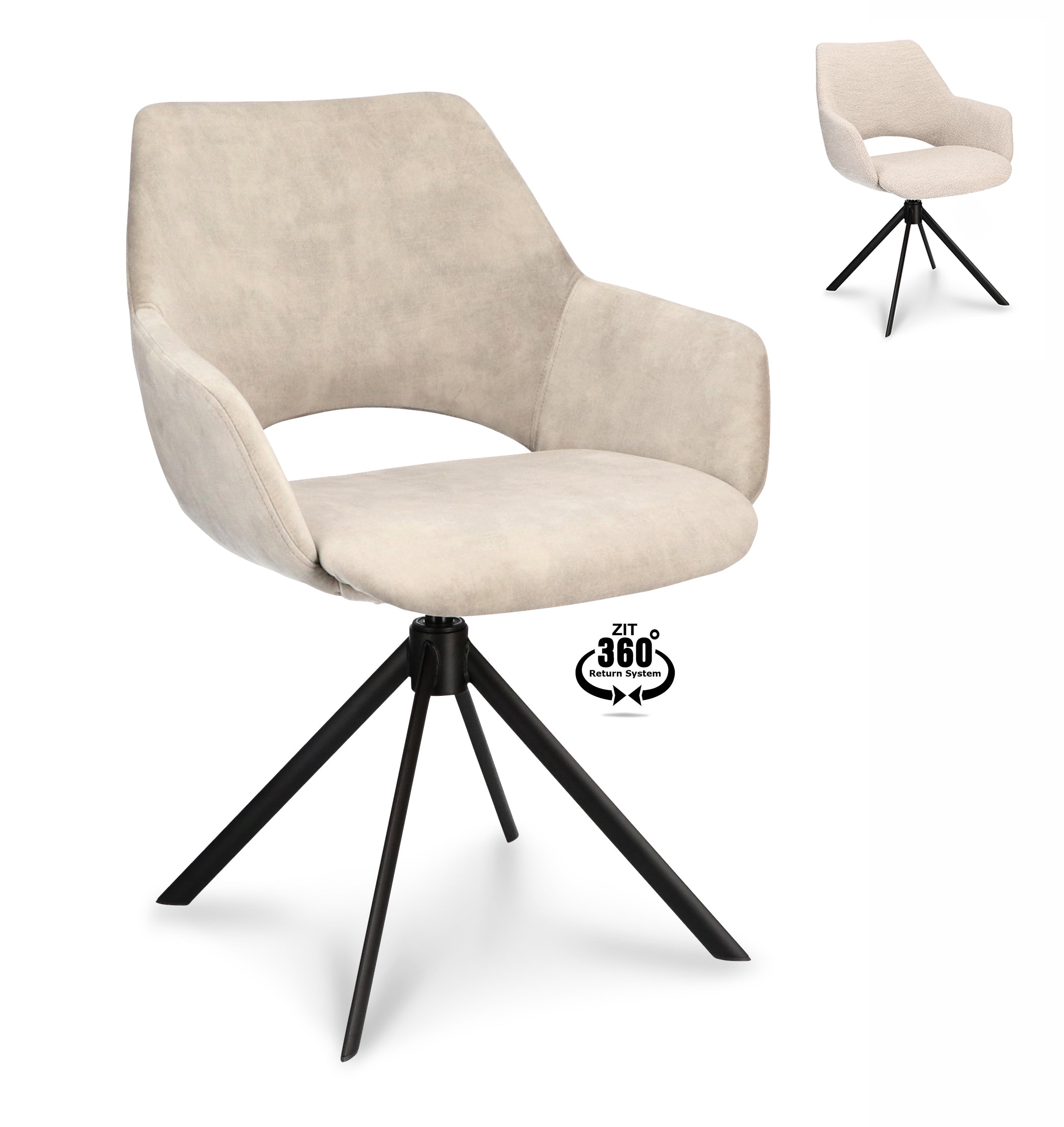 Armstoel Ahsoka Stof Adore Oyster Leg Black 360° Return-system