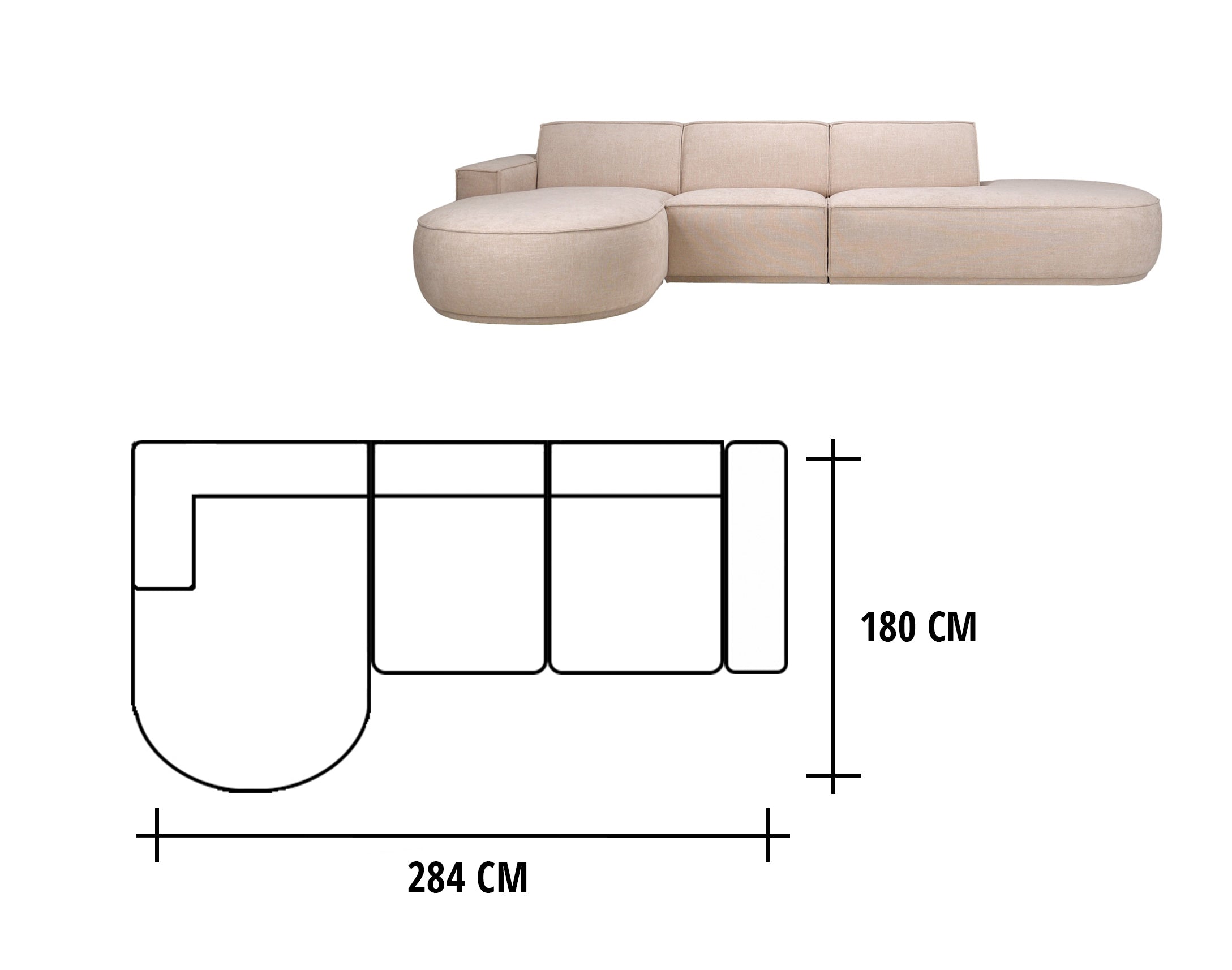 Bank Alba Hoekcombinatie 2.5-zits - Longchair Rond Voorstaand Links Stof Mito Natural