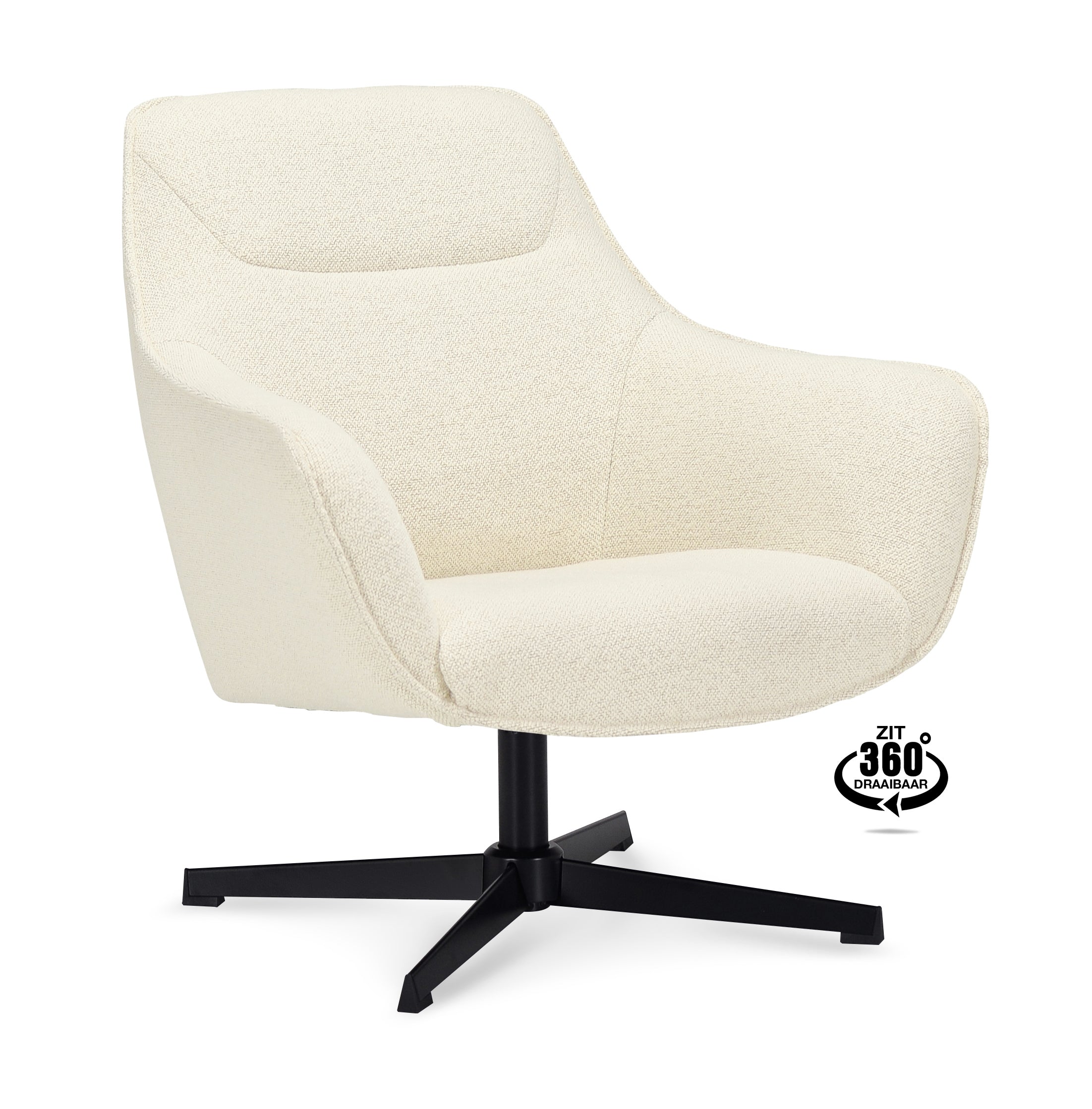 Fauteuil Ezra 360 Draaibaar Stof Mose Natural Legs Black