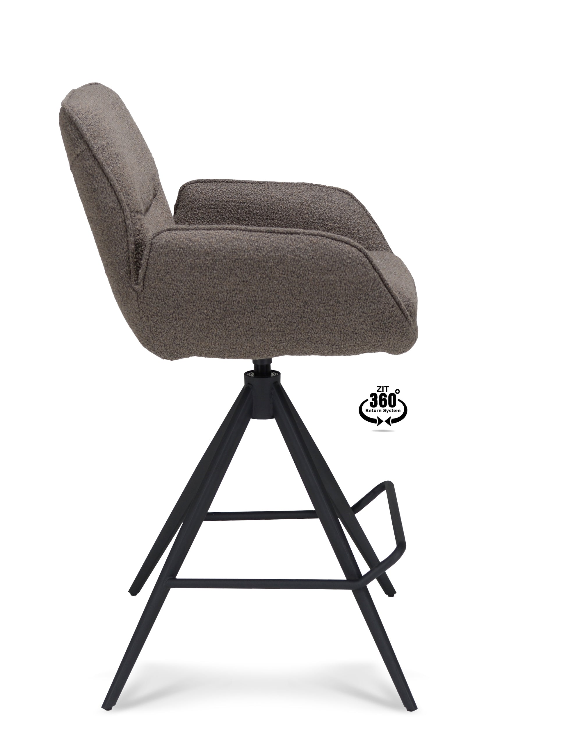 Barkruk met armleuning Bliss - ZH 65 Stof Alpine Bruin Leg Black 360° Return-system