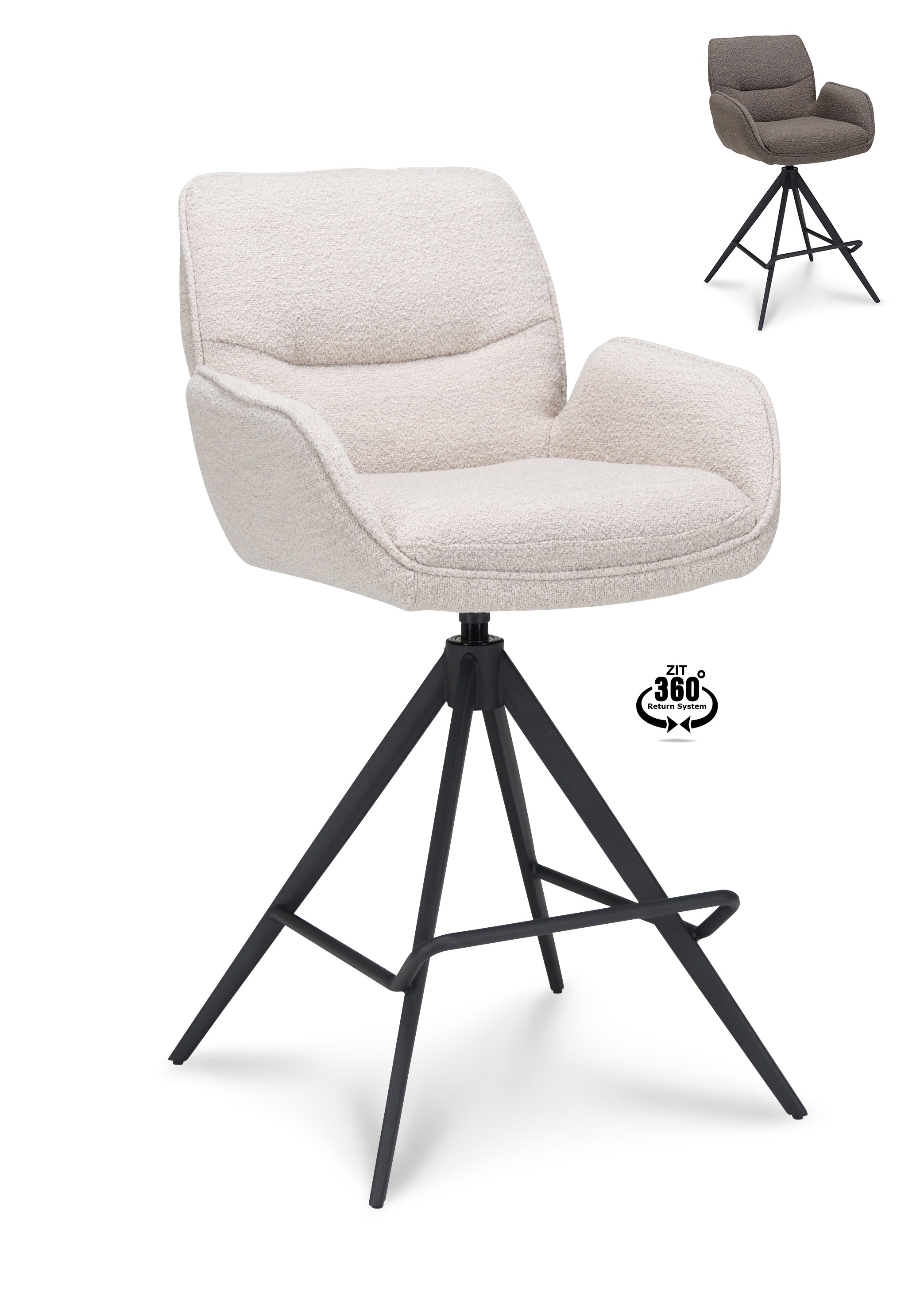 Barkruk met armleuning Bliss - ZH 65 Stof Alpine Natural Leg Black 360° Return-system