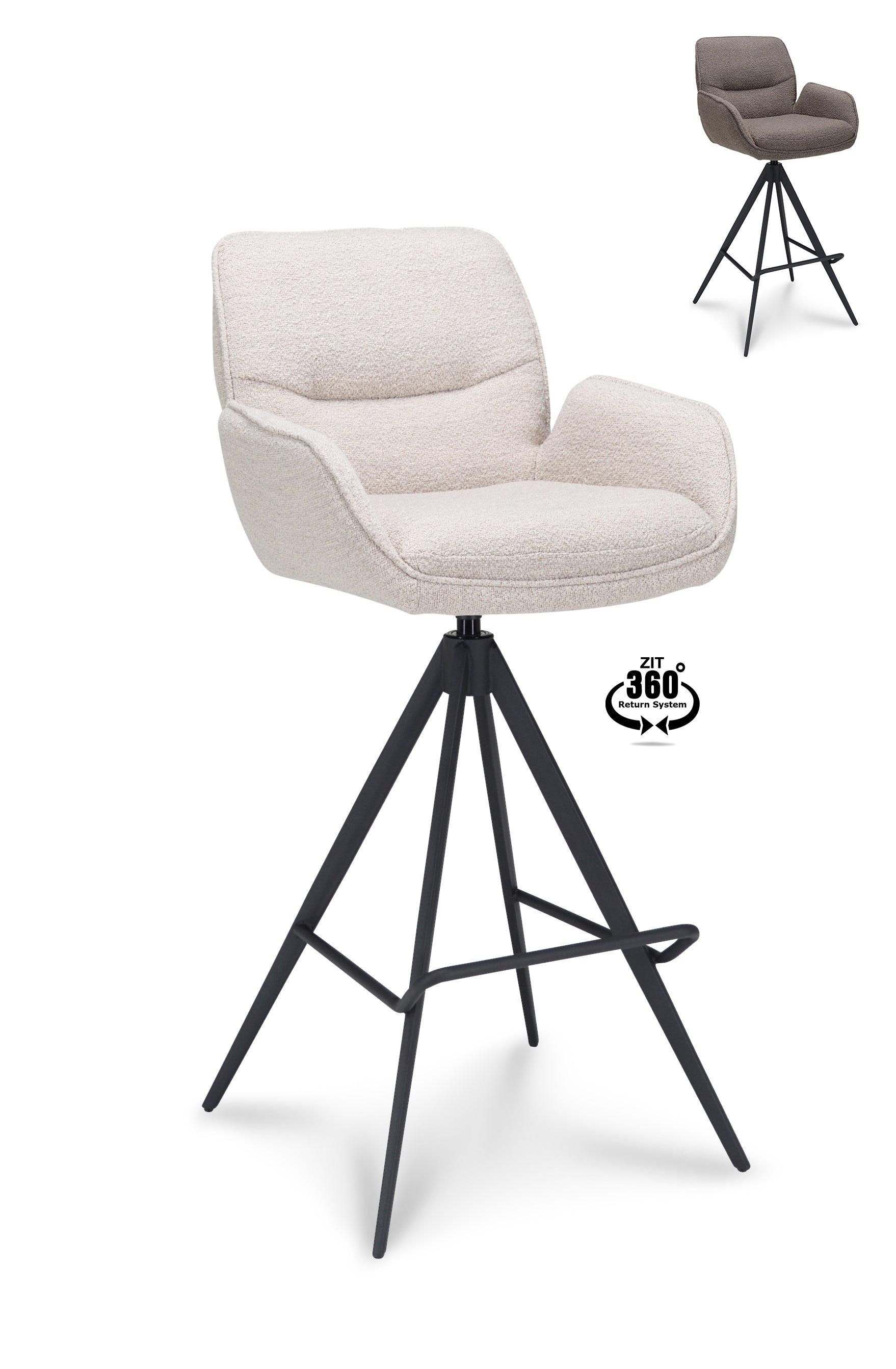 Barkruk met armleuning Bliss - ZH 80 Stof Alpine Bruin Leg Black 360° Return-system