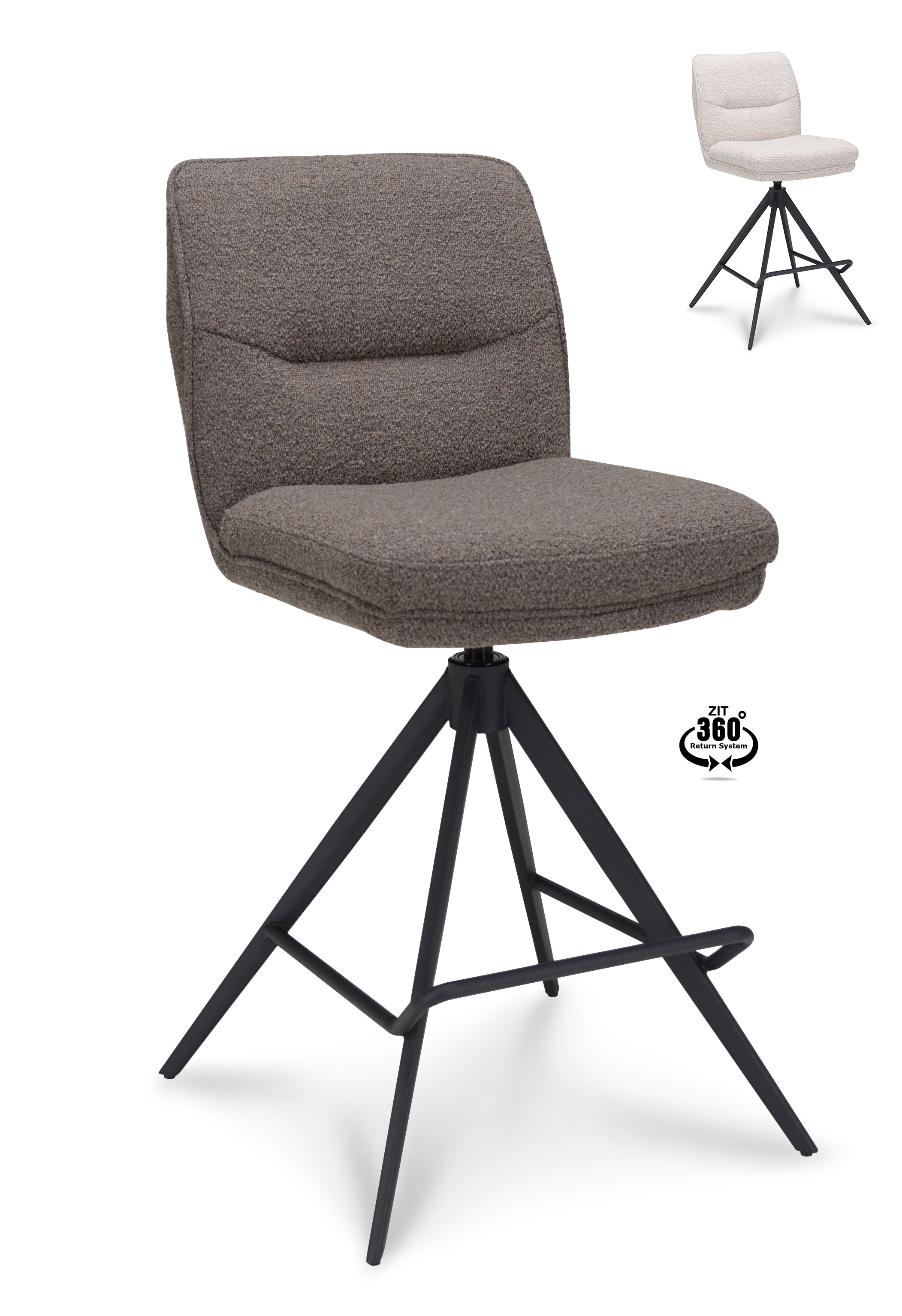 Barkruk Bliss - ZH 65 Stof Alpine Bruin Leg Black 360° Return-system
