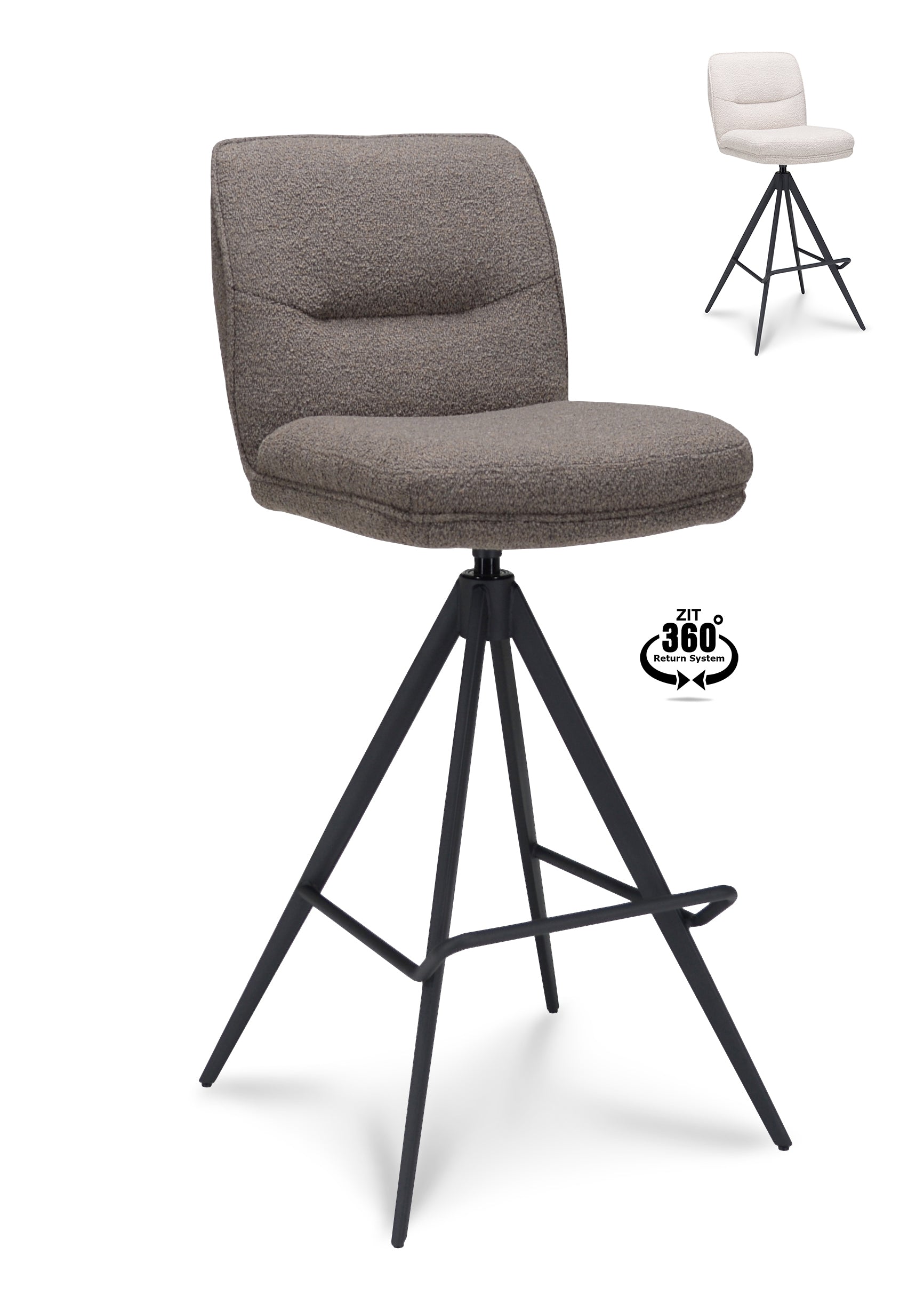 Barkruk Bliss - ZH 80 Stof Alpine Bruin Leg Black 360° Return-system