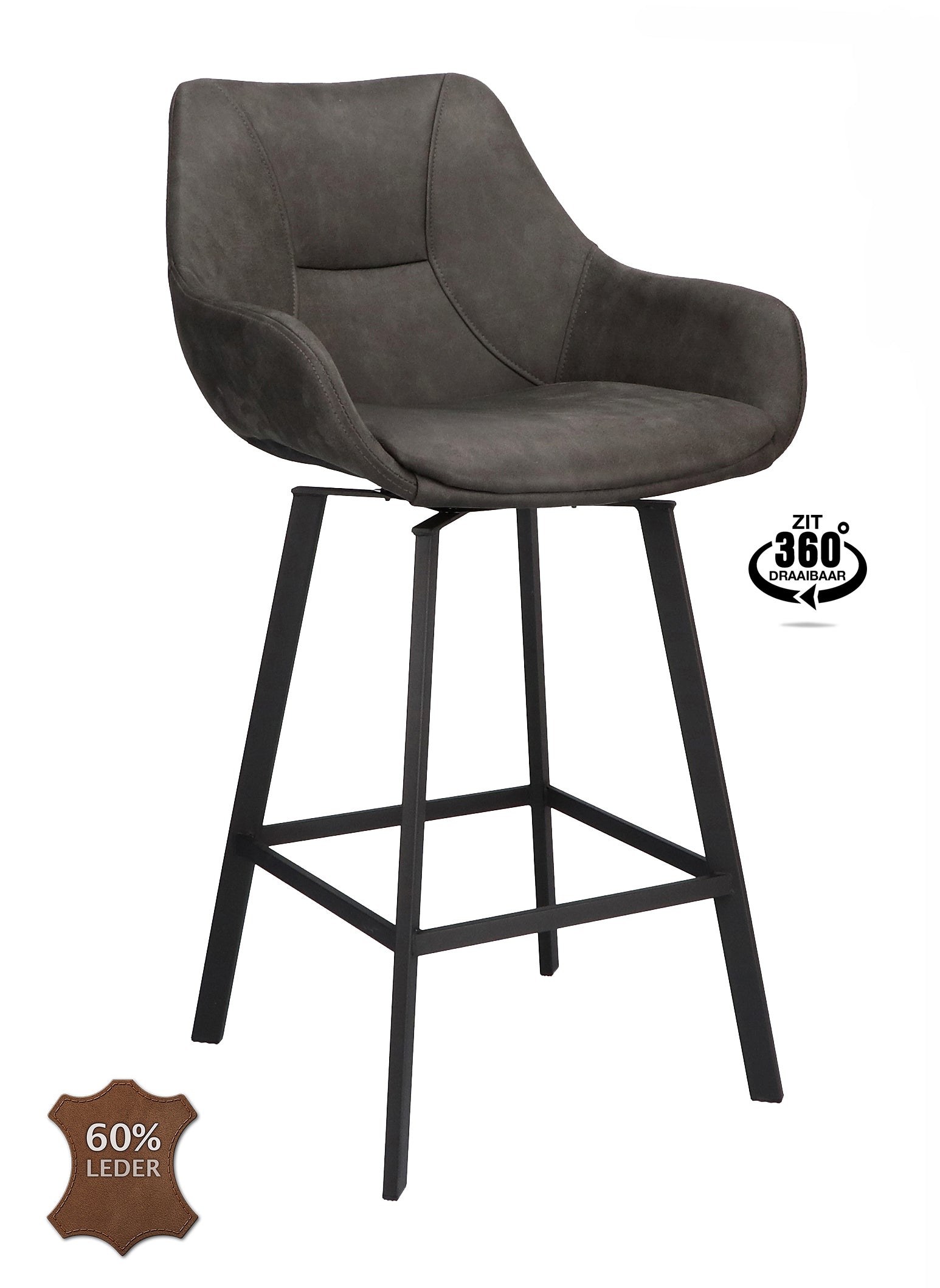 Barkruk met armleuning Boost - ZH 65 Microleder Bull Camel Leg Black