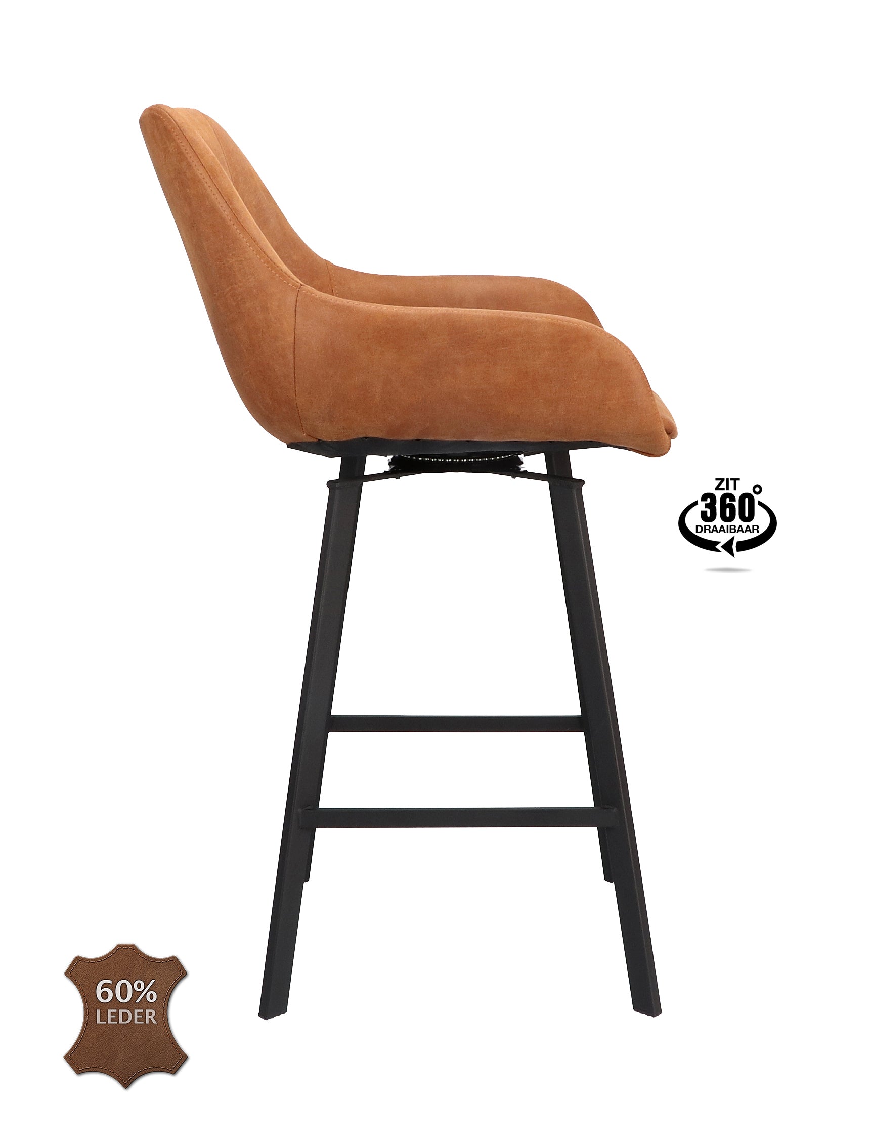 Barkruk met armleuning Boost - ZH 65 Microleder Bull Camel Leg Black