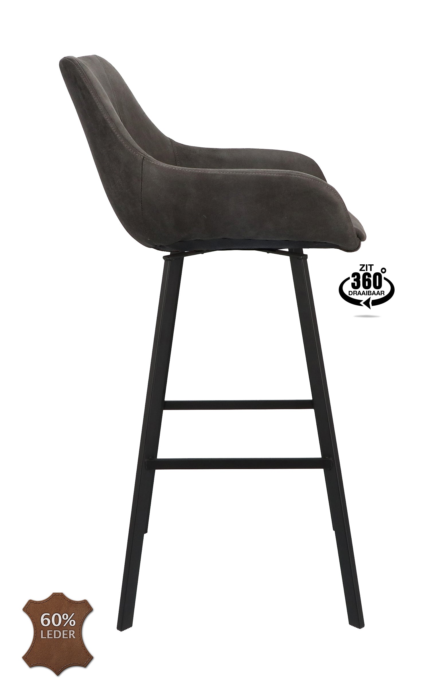 Barkruk met armleuning Boost - ZH 80 Microleder Bull Camel Leg Black