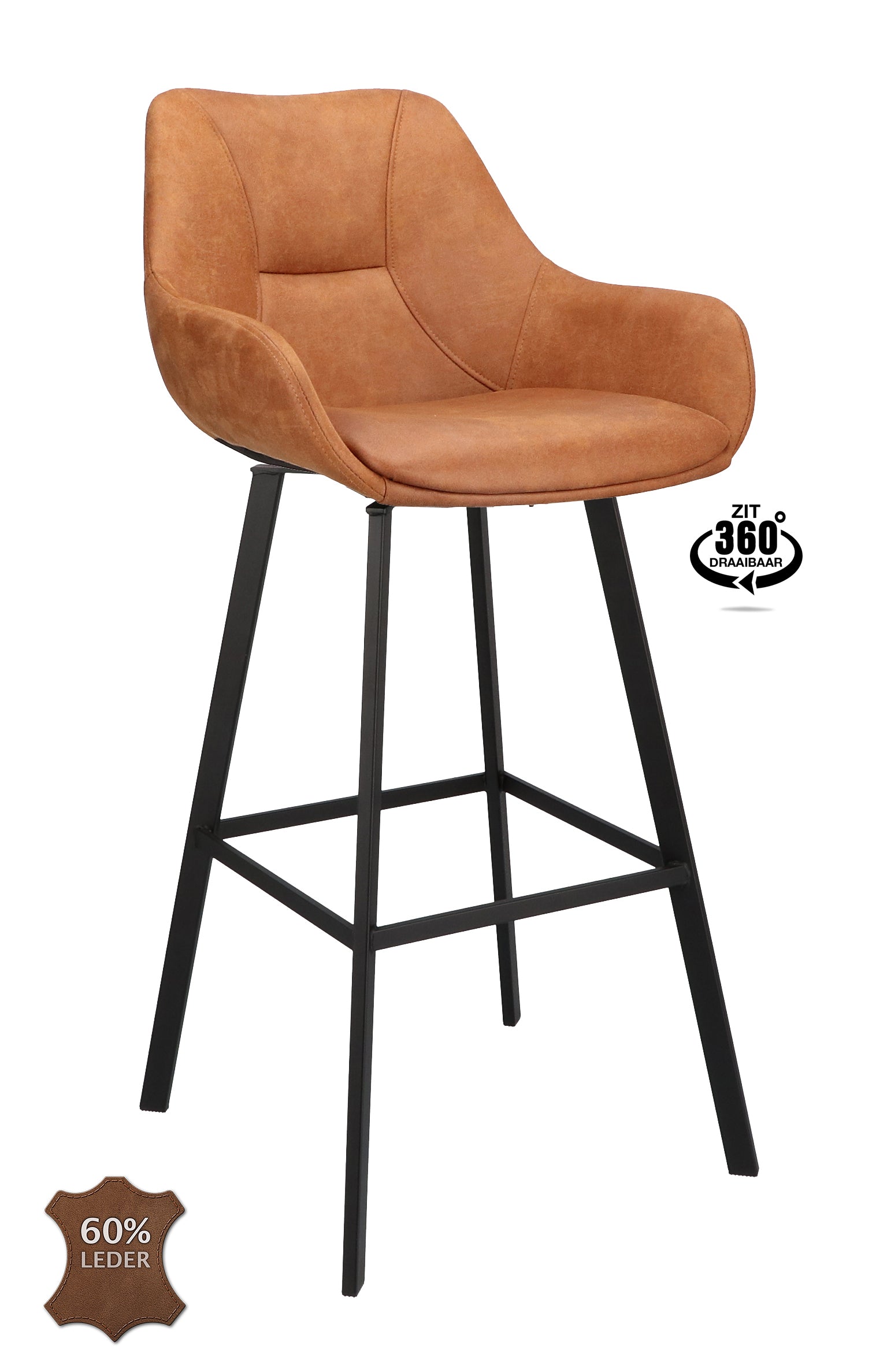 Barkruk met armleuning Boost - ZH 80 Microleder Bull Camel Leg Black