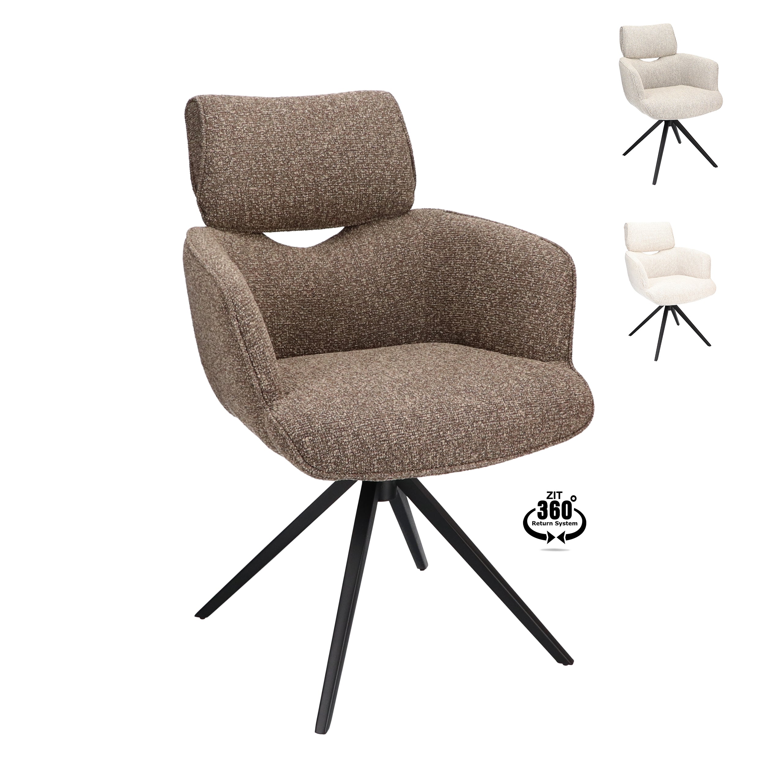 Armstoel Bottega Stof Lodge Linen Leg Black 360° Return-system