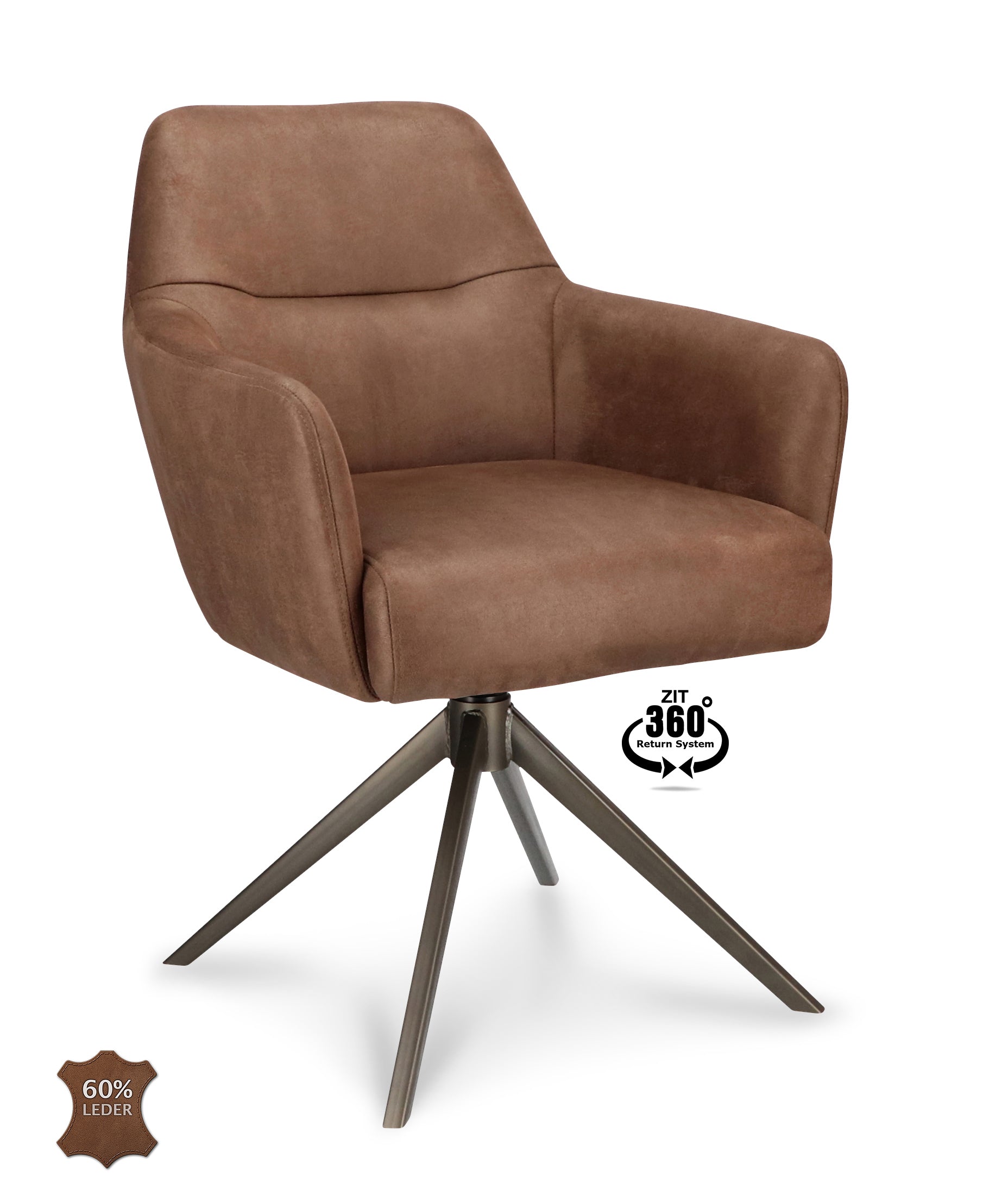 Armstoel Bowie 360 Stof Movie Taupe Leg Bronze 360° Return-system