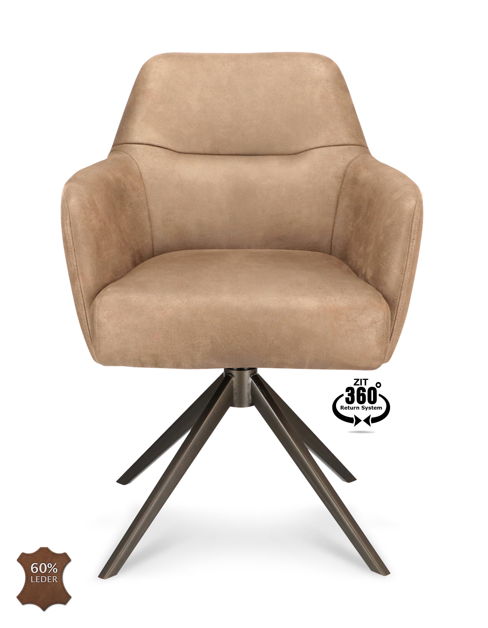 Armstoel Bowie 360 Stof Movie Taupe Leg Bronze 360° Return-system