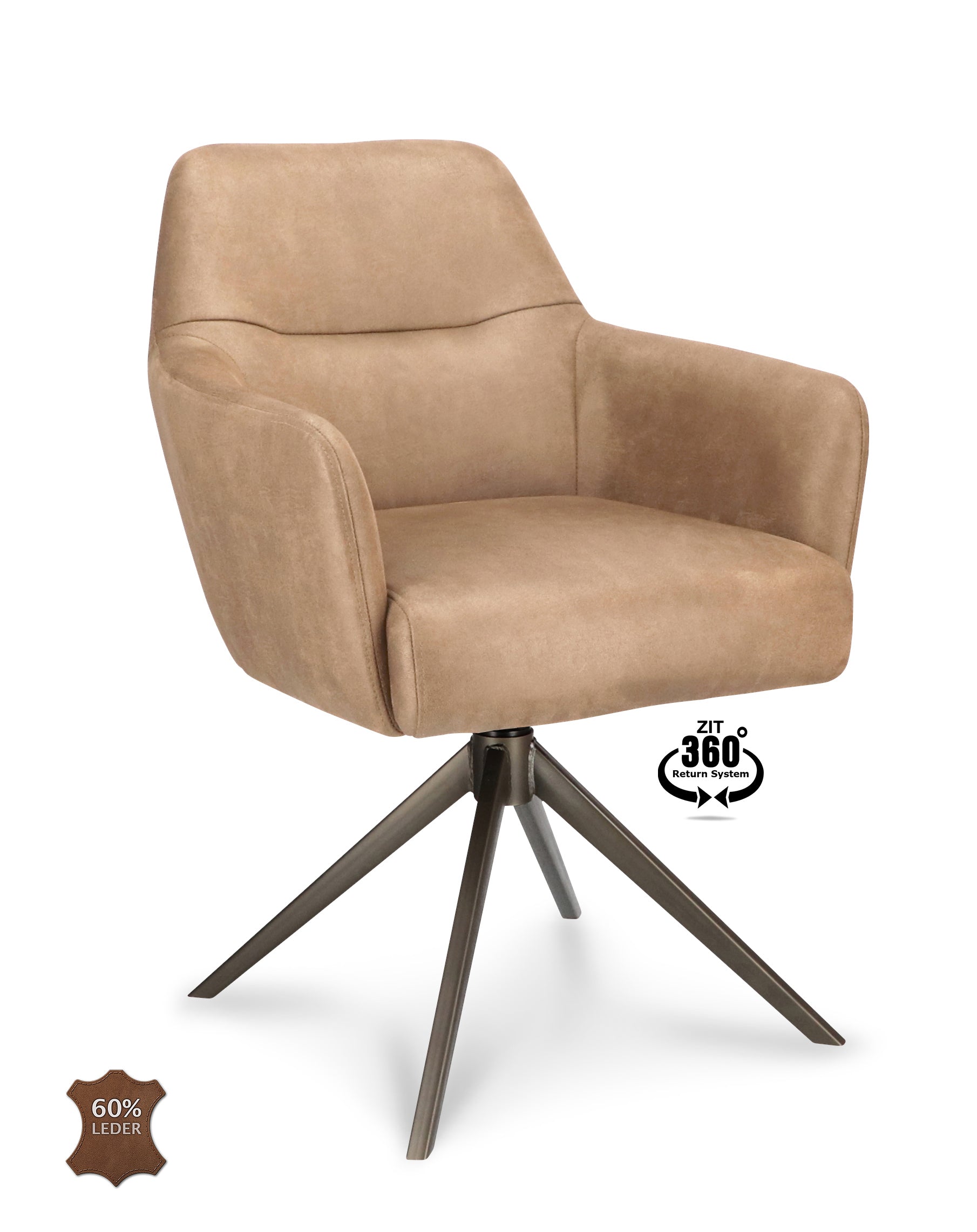 Armstoel Bowie 360 Stof Movie Taupe Leg Bronze 360° Return-system