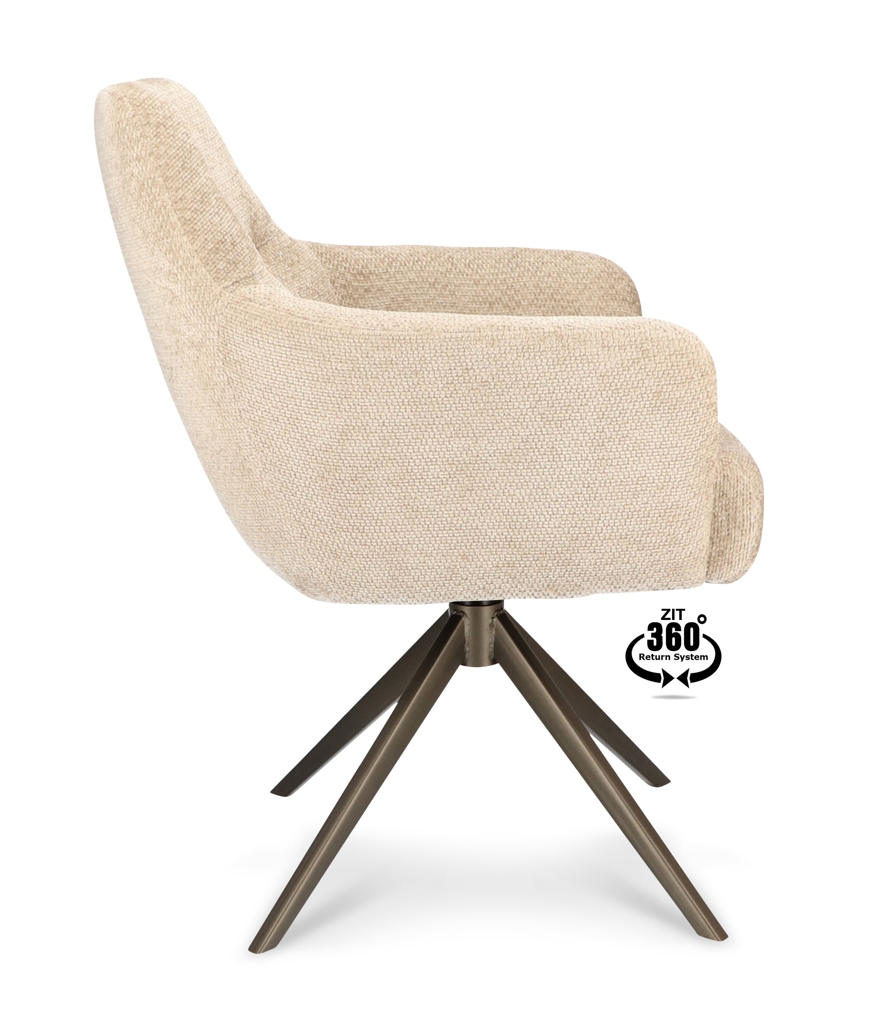 Armstoel Bowie 360 Stof Movie Taupe Leg Bronze 360° Return-system