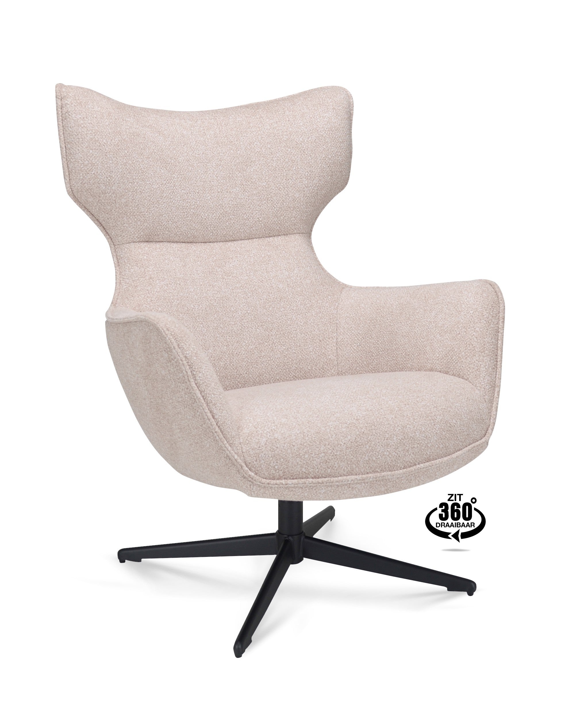 Fauteuil Brantford Stof Leo 26 Sand Poot Zwart 360° Draaibaar