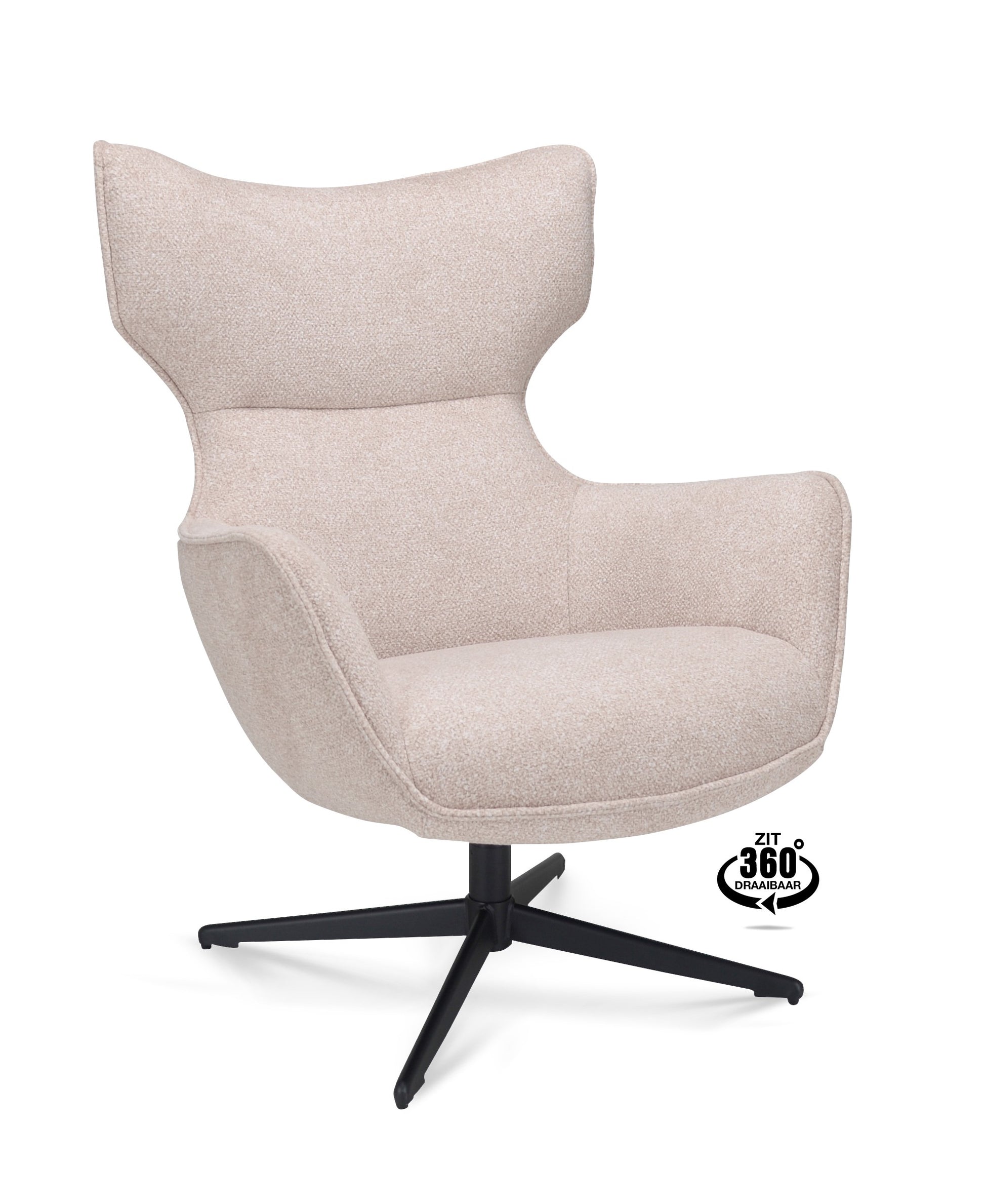 Fauteuil Brantford Stof Leo 32 Mocca Poot Zwart 360° Draaibaar