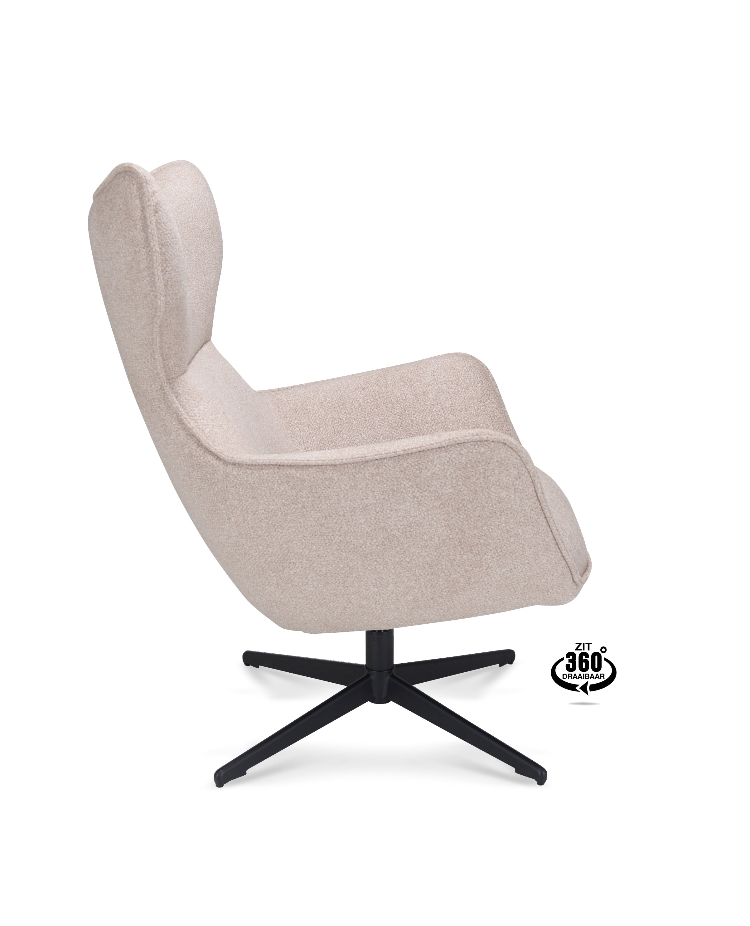 Fauteuil Brantford Stof Leo 32 Mocca Poot Zwart 360° Draaibaar