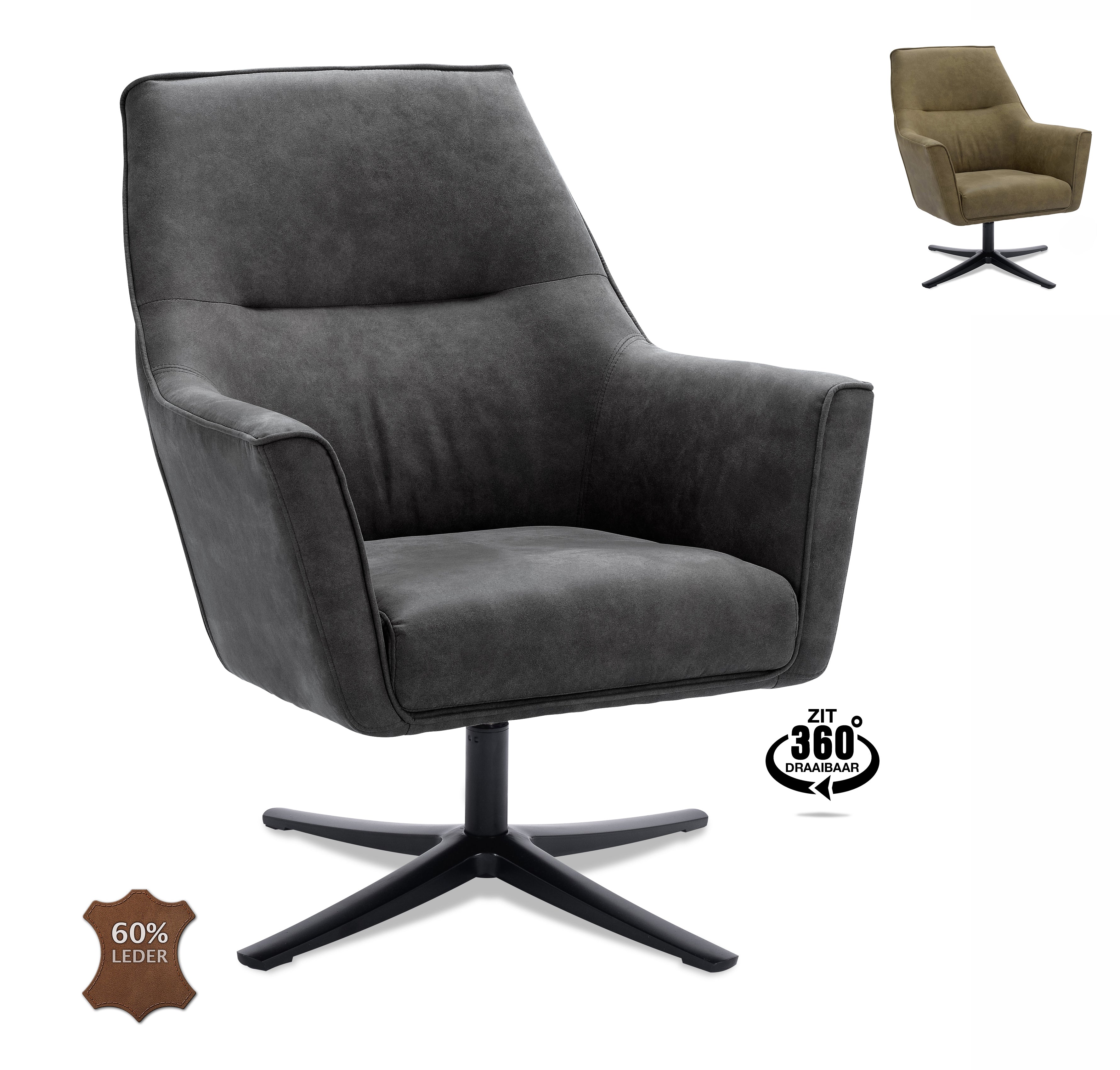 Fauteuil Bronco draaivoet zwart Microleder Bull Graphite