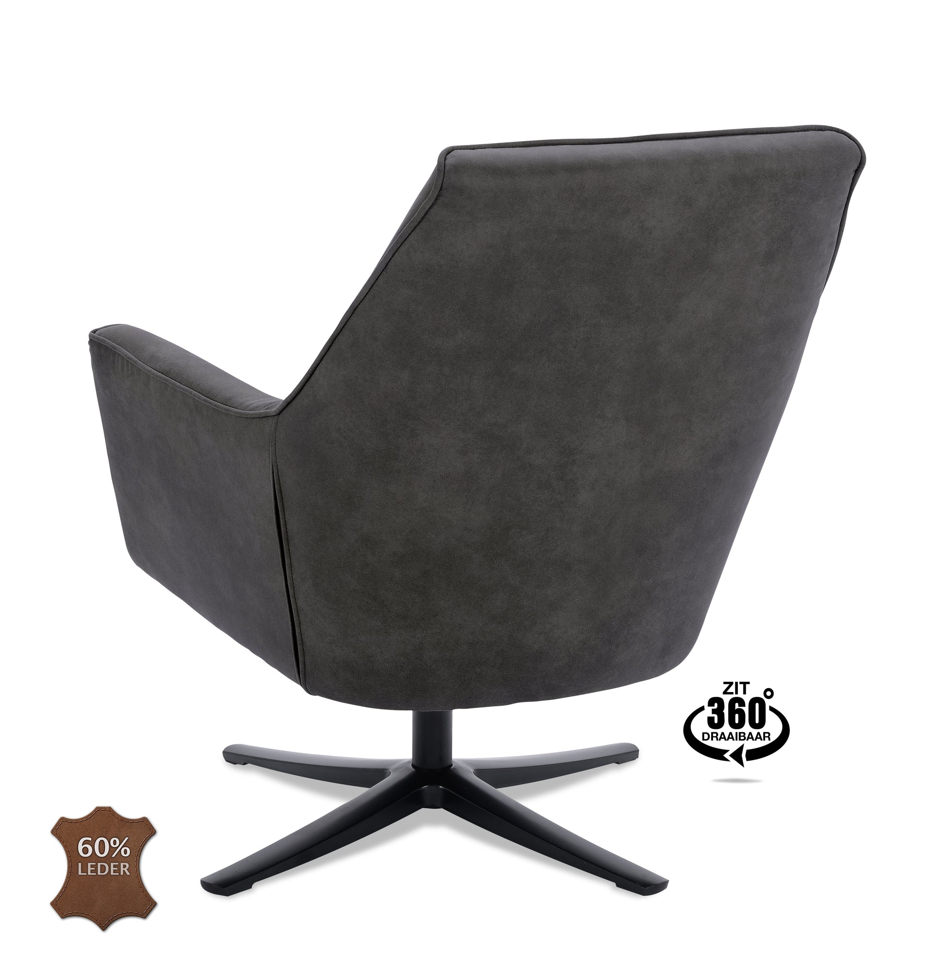 Fauteuil Bronco draaivoet zwart Microleder Bull Graphite