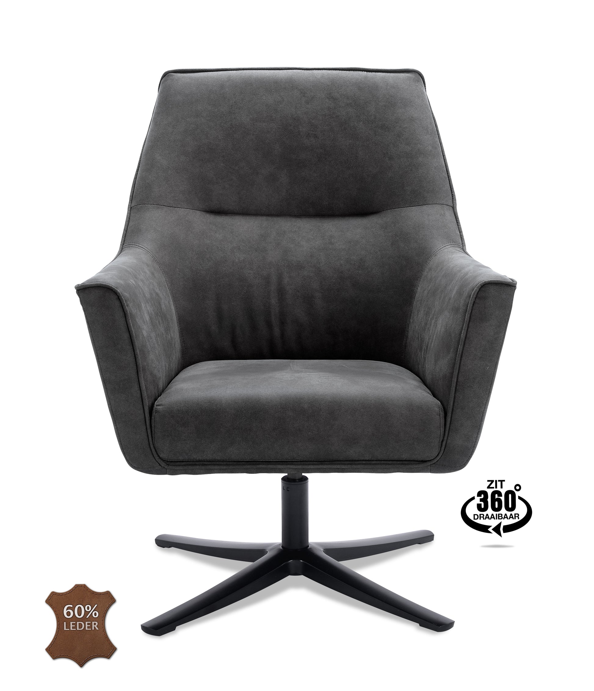 Fauteuil Bronco draaivoet zwart Microleder Bull Graphite