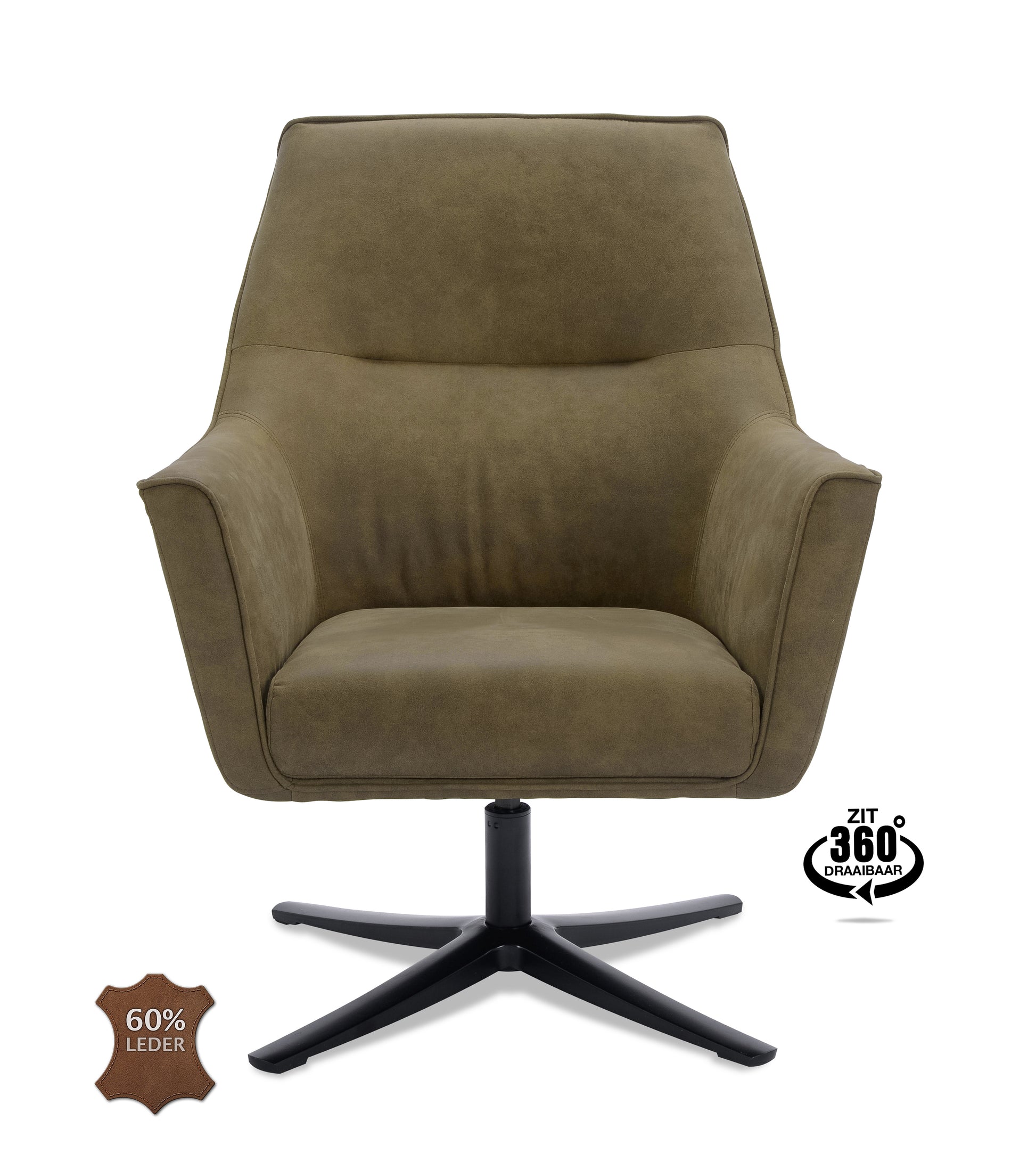 Fauteuil Bronco draaivoet zwart Microleder Bull Moss