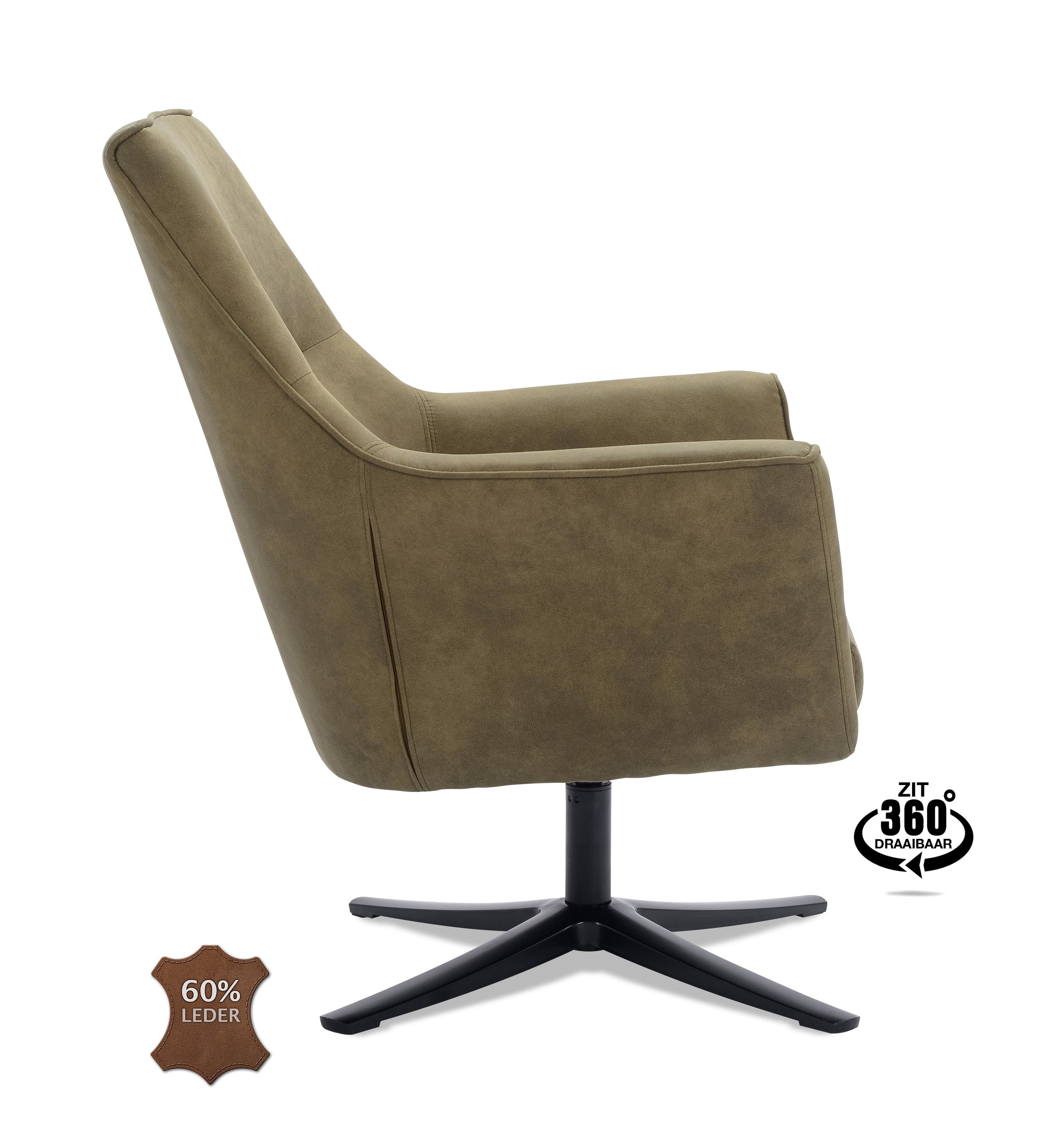 Fauteuil Bronco draaivoet zwart Microleder Bull Graphite