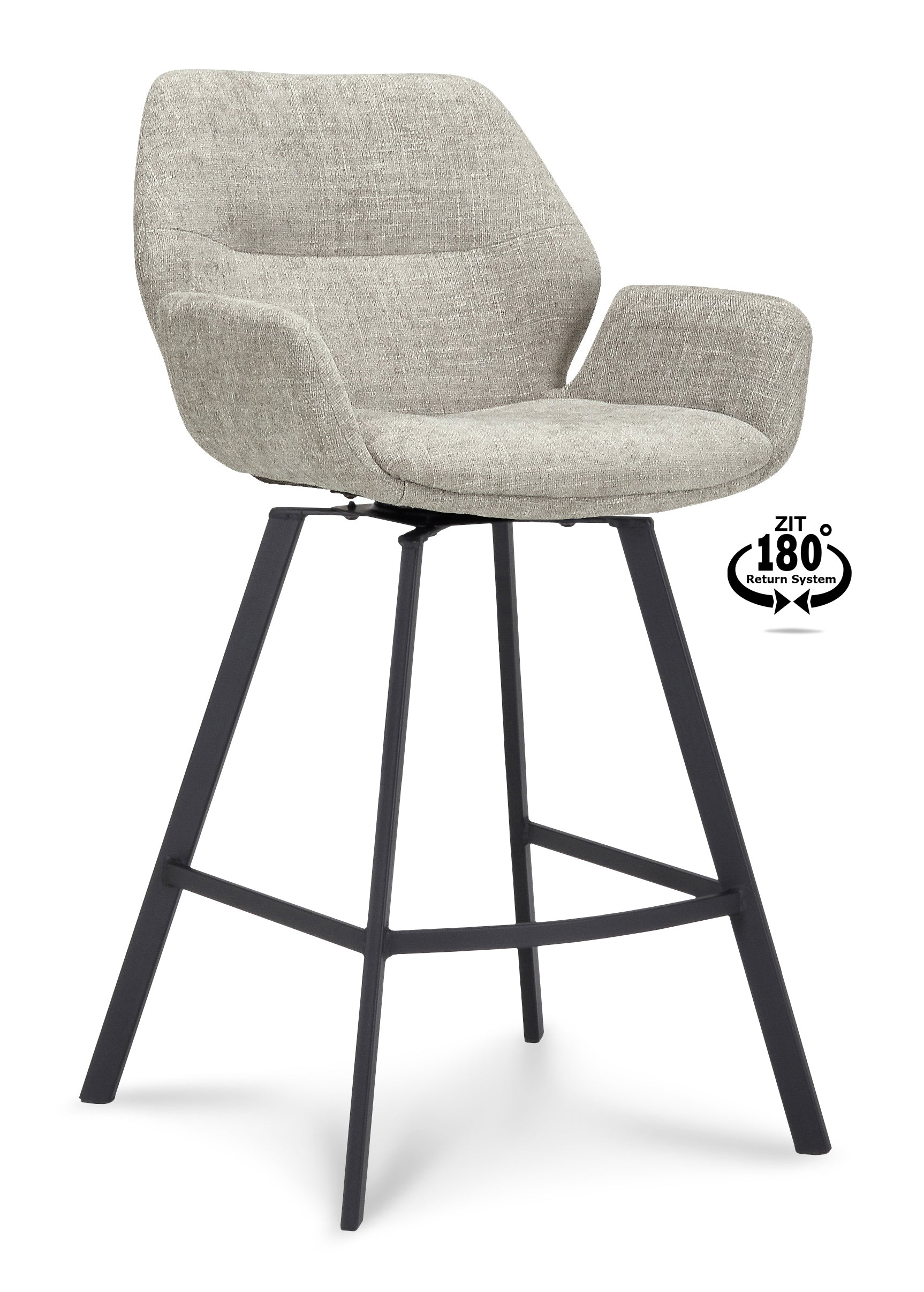 Barkruk met armleuning Luton - ZH 65 Stof Miami Taupe Poot Black 180° Return-system