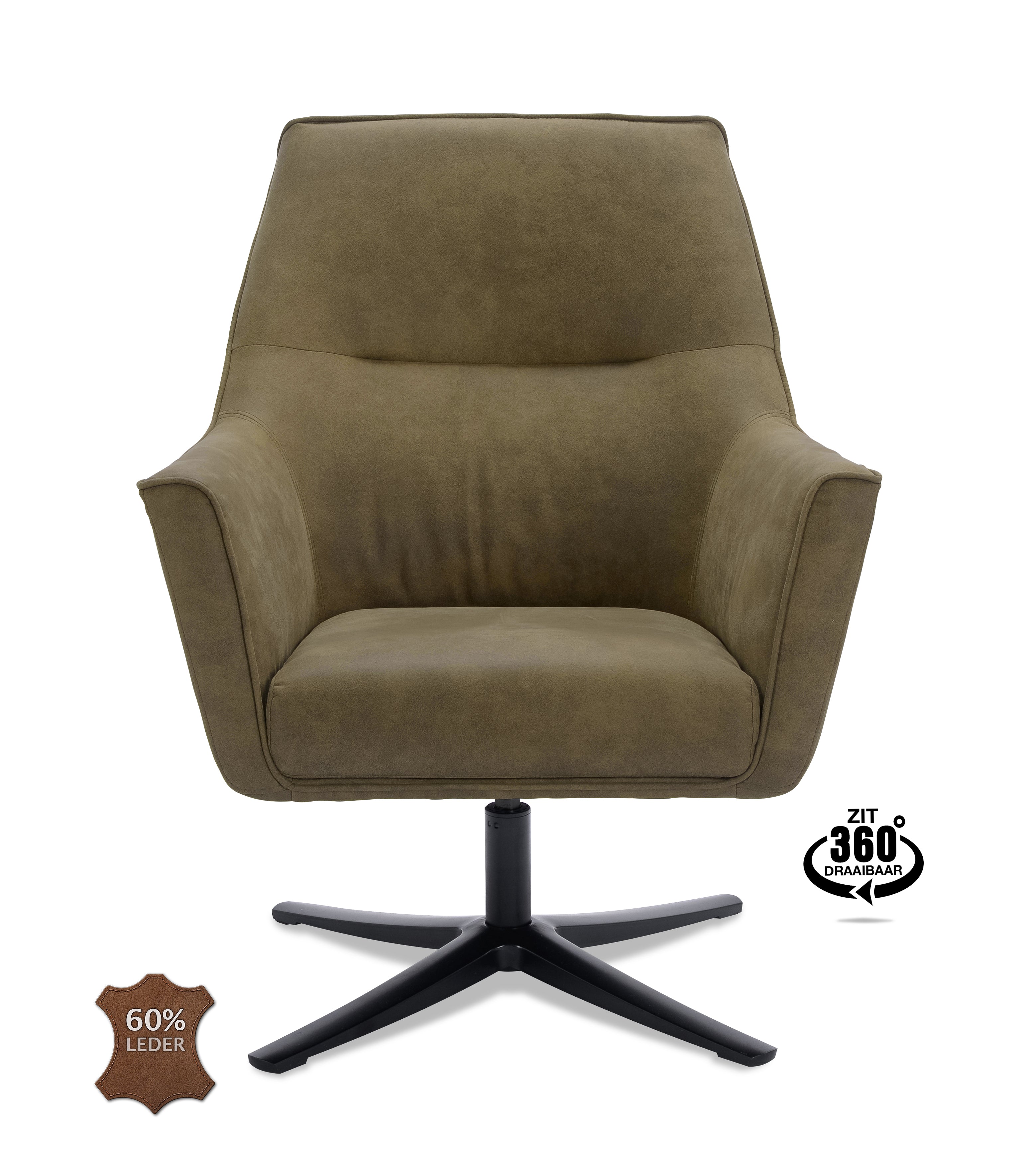 Fauteuil Bronco draaivoet zwart Microleder Bull Moss