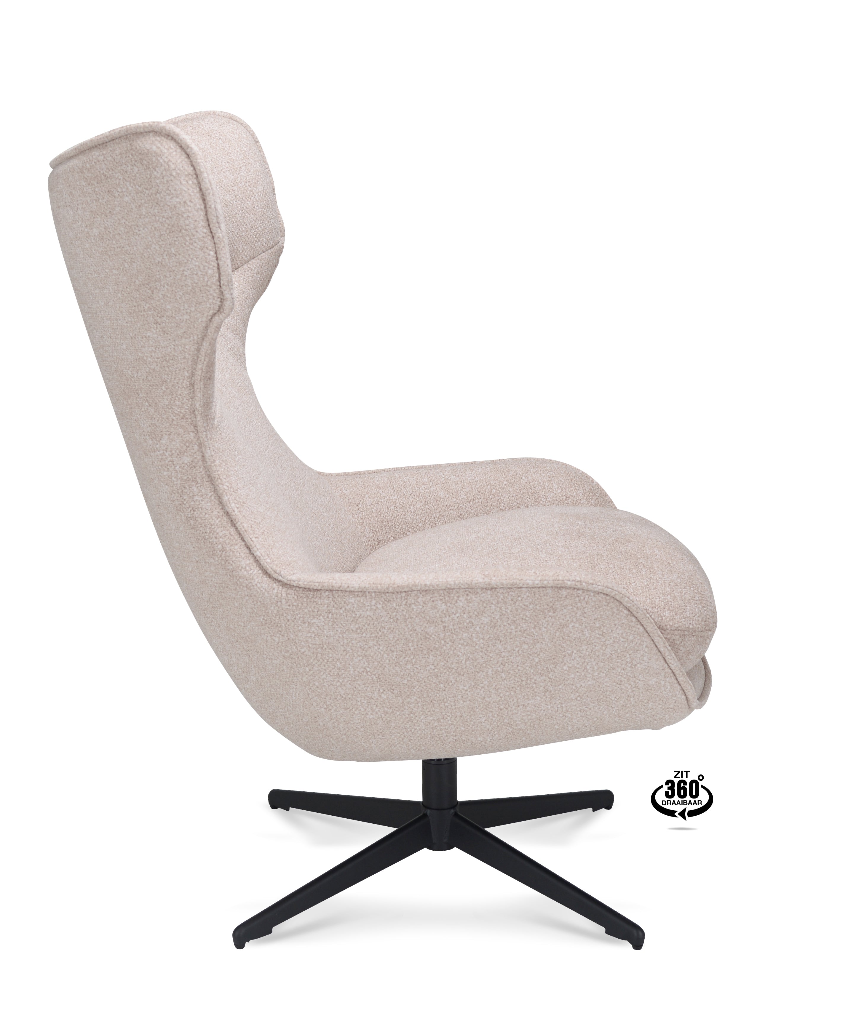 Fauteuil Ontario Stof Leo 26 Sand Poot Zwart 360° Draaibaar