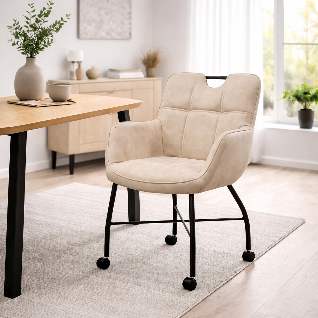 Eetkamerstoel Wessel - Brace 23 Beige - Microstof / Eetkamerstoel met parketwielen