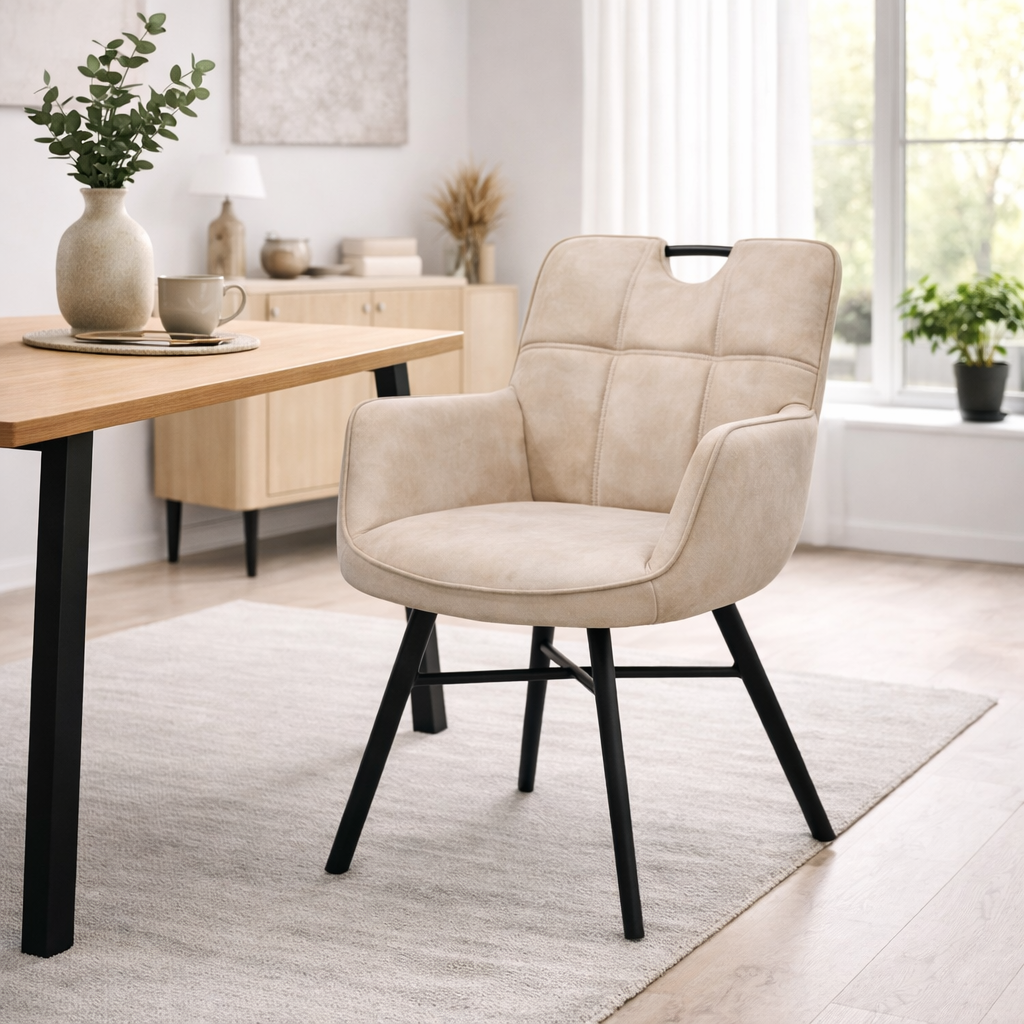 Eetkamerstoel Verona - Brace 23  Beige - Microstof / Eetkamerstoel met armleuning