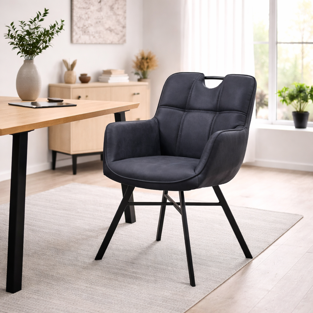 Eetkamerstoel Verona - Brace 16 Antraciet - Microstof / Eetkamerstoel met armleuning