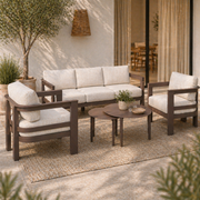 Loungeset Foppe bruin - grote tuinlounge set met bank, fauteuils en salontafel - MaxLiving