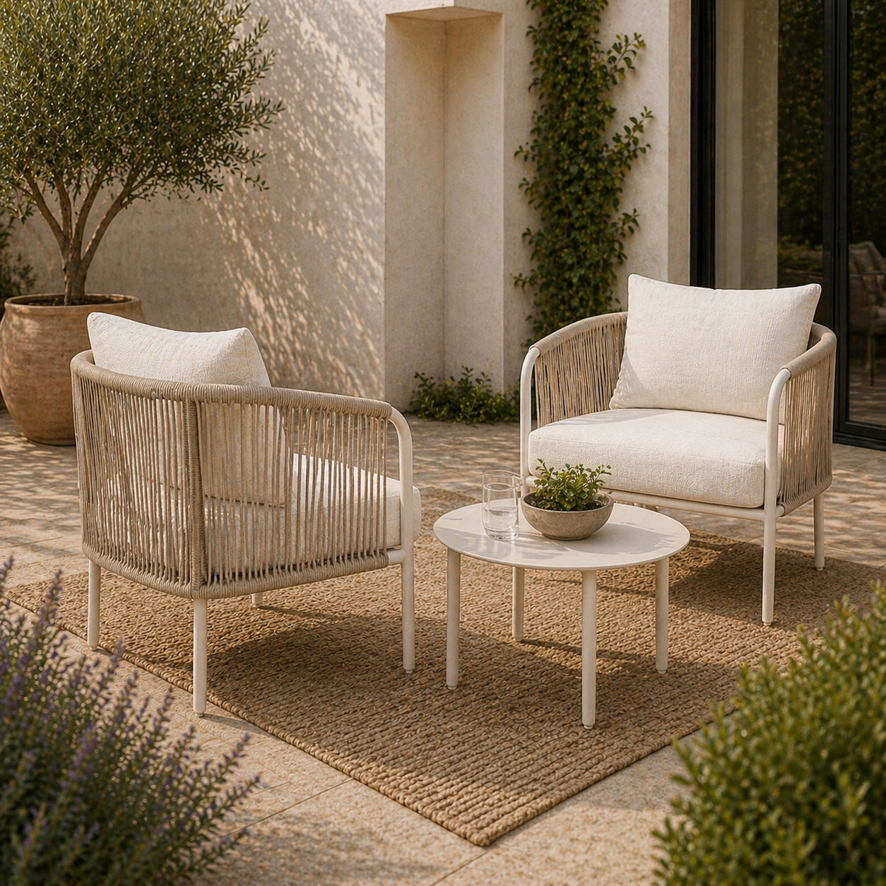 Loungeset Tjebbe – Crème | Aluminium Tuinstoel Set