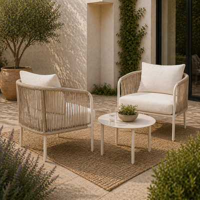 Loungeset Tjebbe – Crème | Aluminium Tuinstoel Set