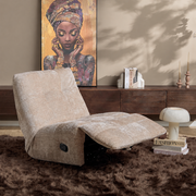 Relaxfauteuil Chill beige draaibaar met voetensteun in moderne woonkamer