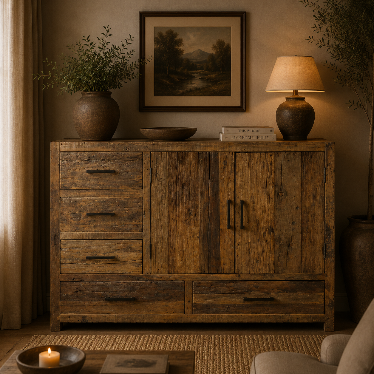 Brent Dressoir 120 cm — Gerecycled hout