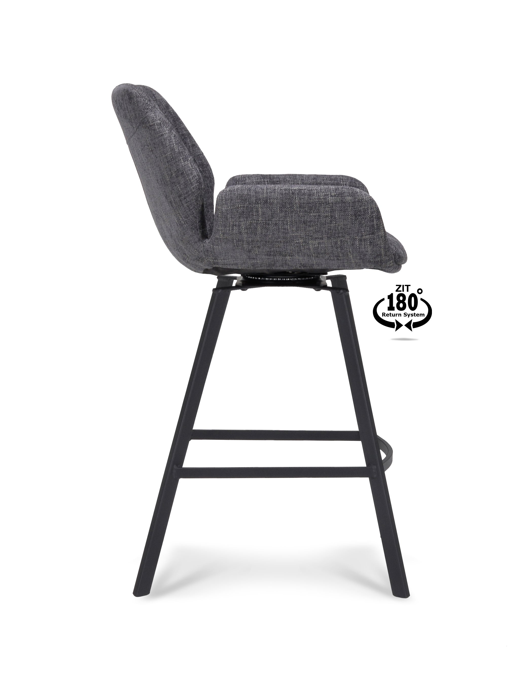 Barkruk met armleuning Luton - ZH 65 Stof Miami Darkgrey Poot Black 180° Return-system
