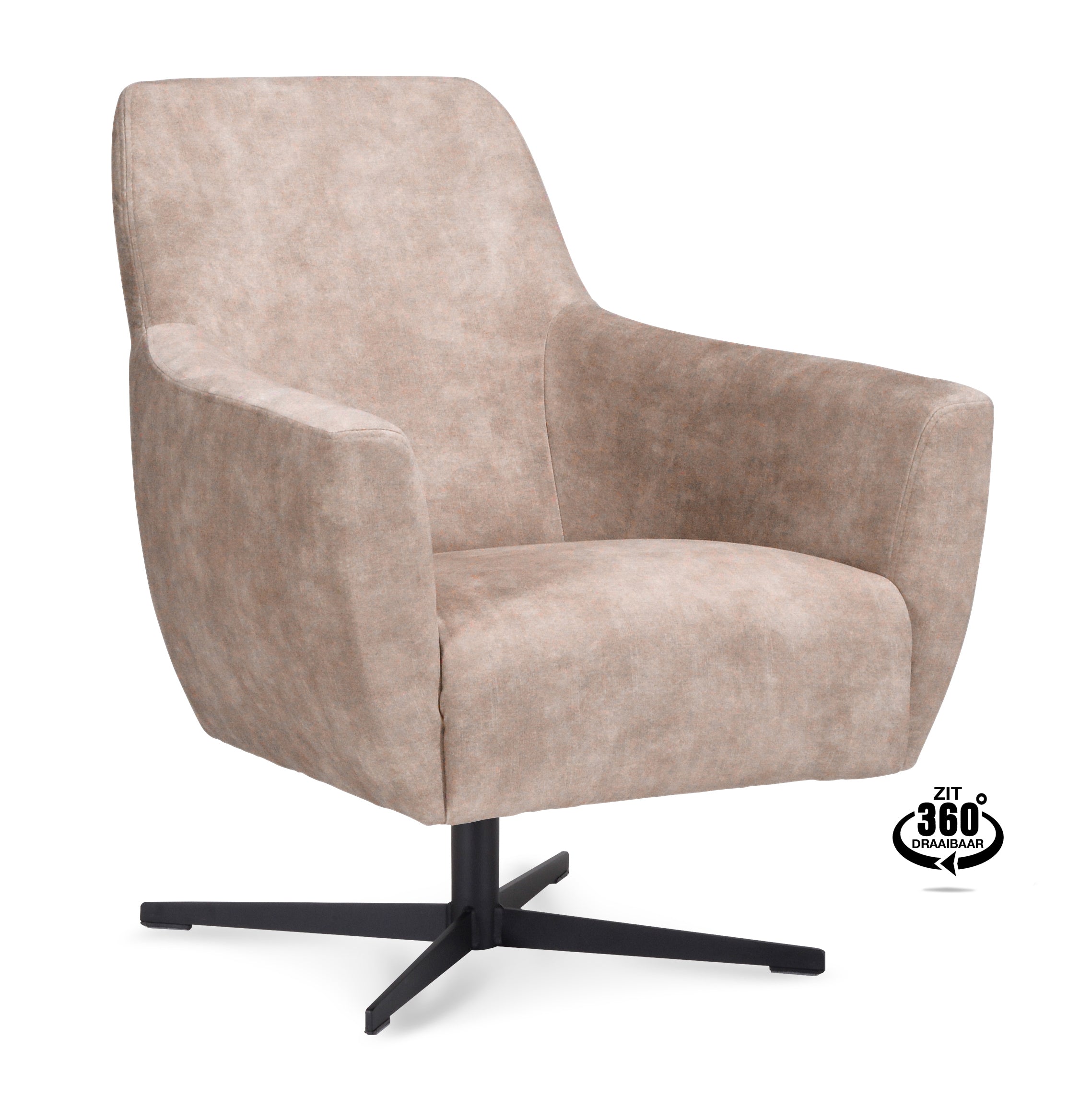 Fauteuil Harbour Stof Adore Sand Poot Zwart 360° Draaibaar