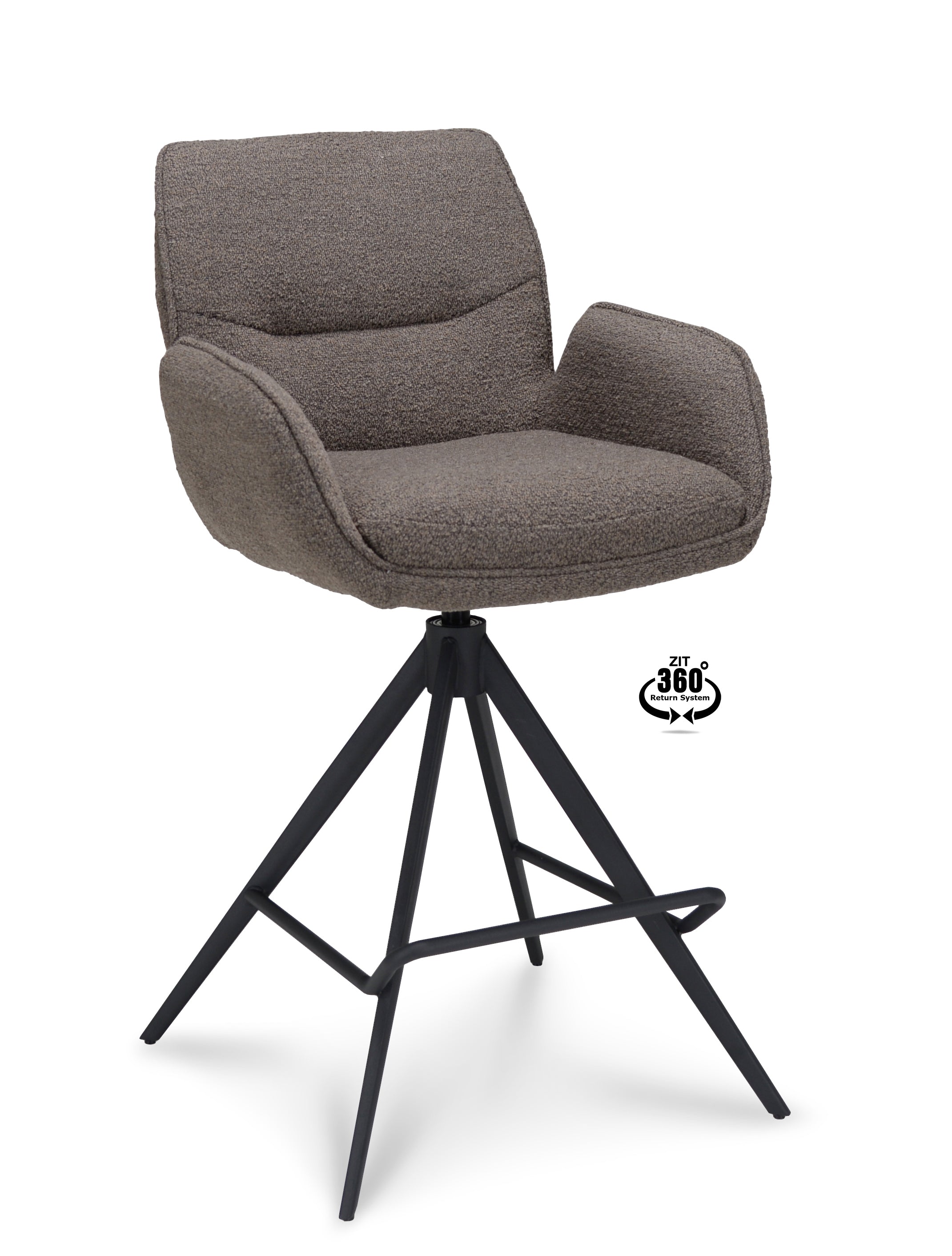 Barkruk met armleuning Bliss - ZH 65 Stof Alpine Bruin Leg Black 360° Return-system