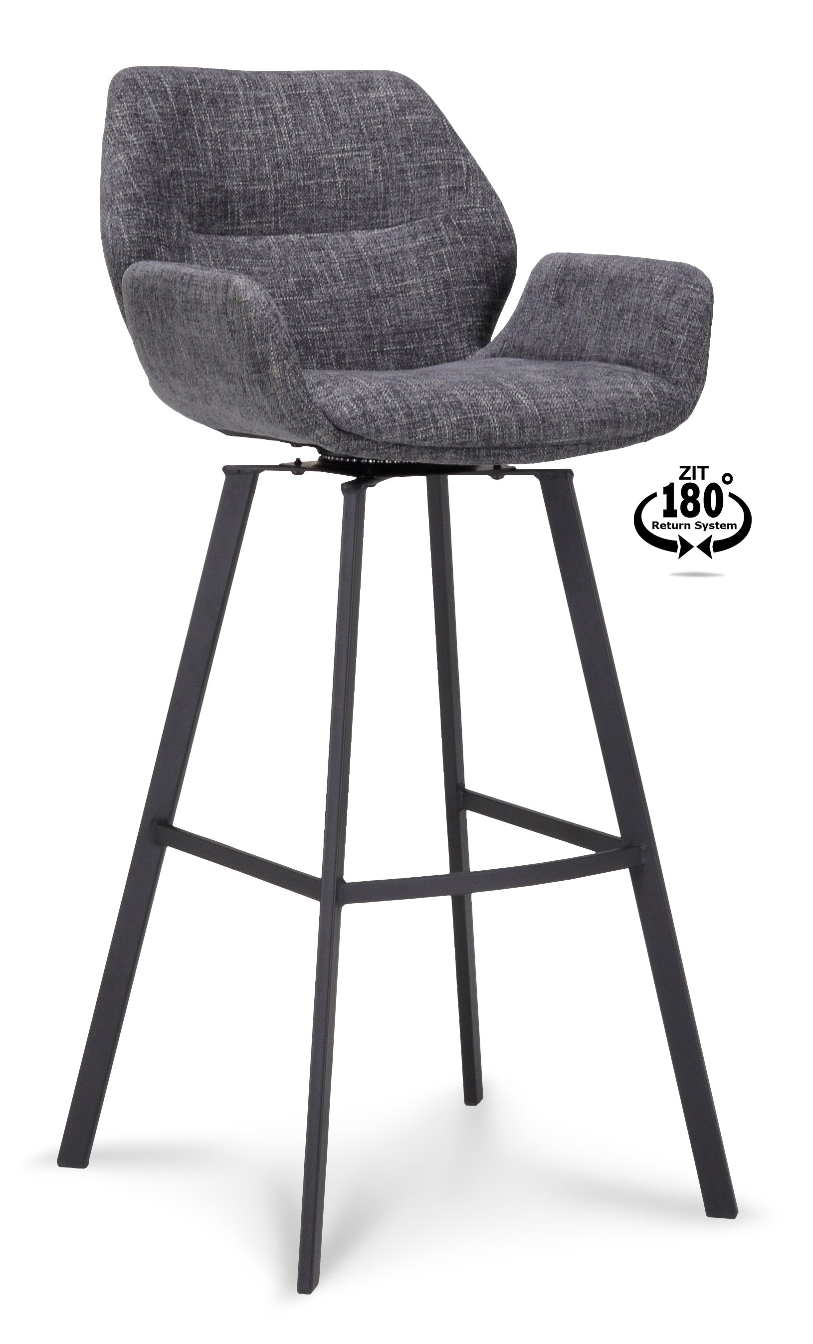 Barkruk met armleuning Luton - ZH 80 Stof Miami Darkgrey Poot Black 180° Return-system