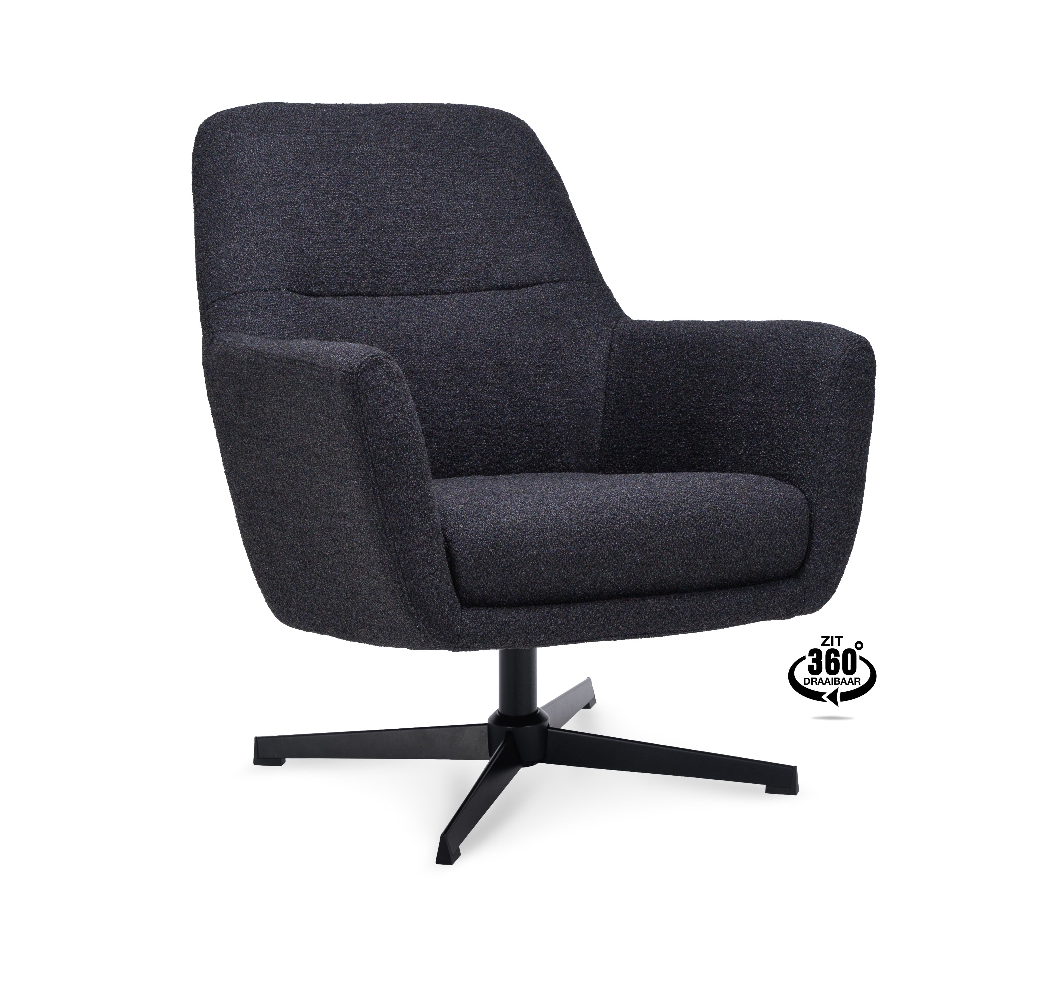 Fauteuil Edge Stof Alpine Onyx Draaivoet Zwart