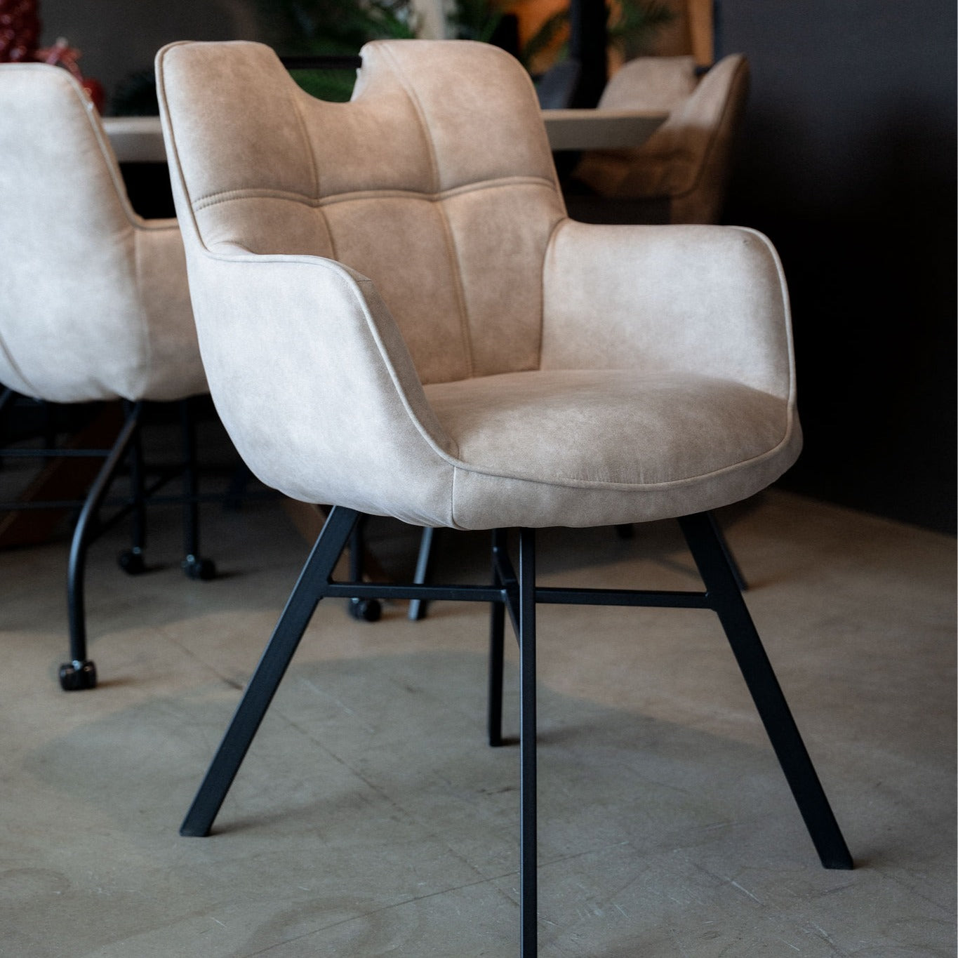 Eetkamerstoel Verona - Brace 23  Beige - Microstof / Eetkamerstoel met armleuning