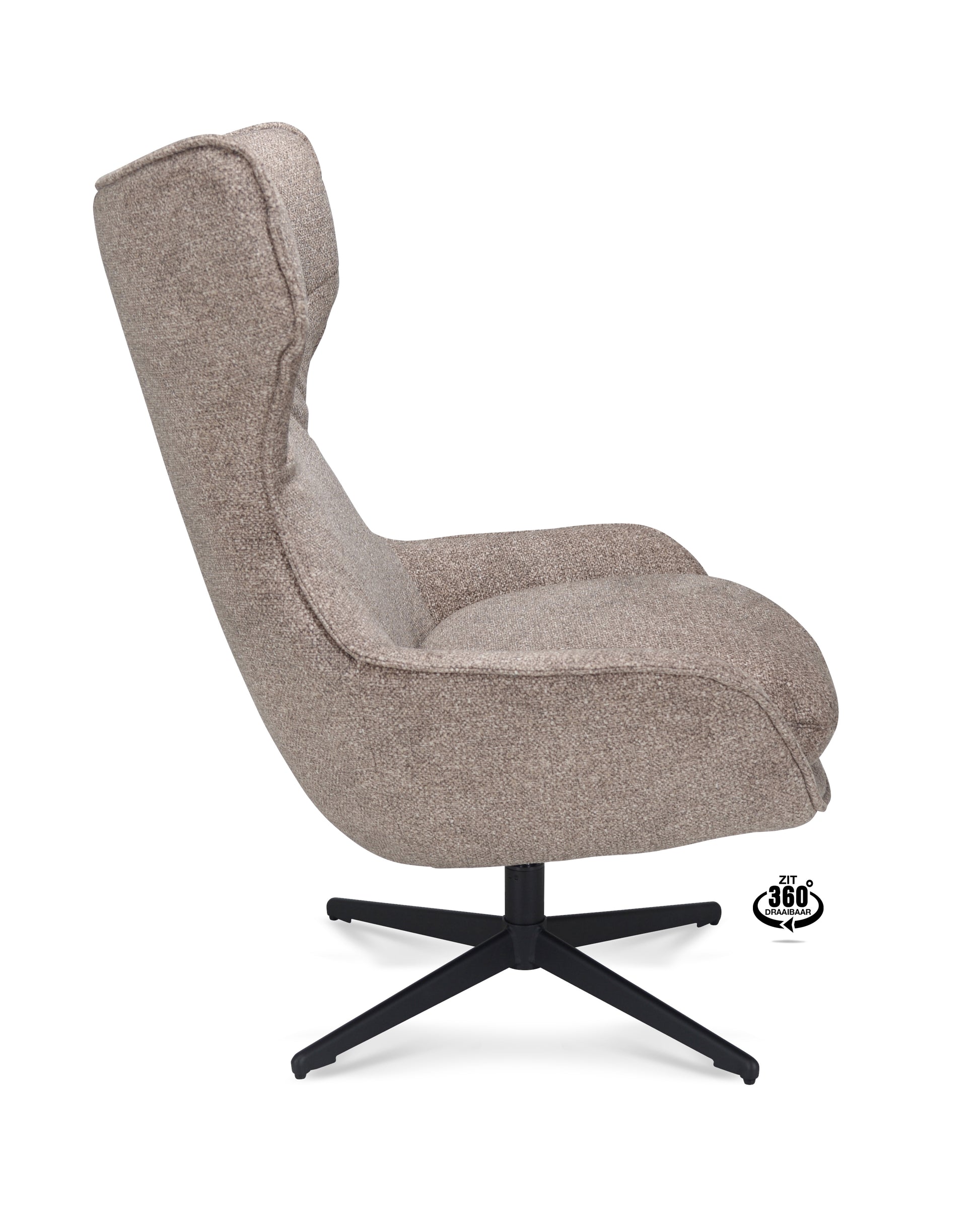 Fauteuil Ontario Stof Leo 32 Mocca Poot Zwart 360° Draaibaar